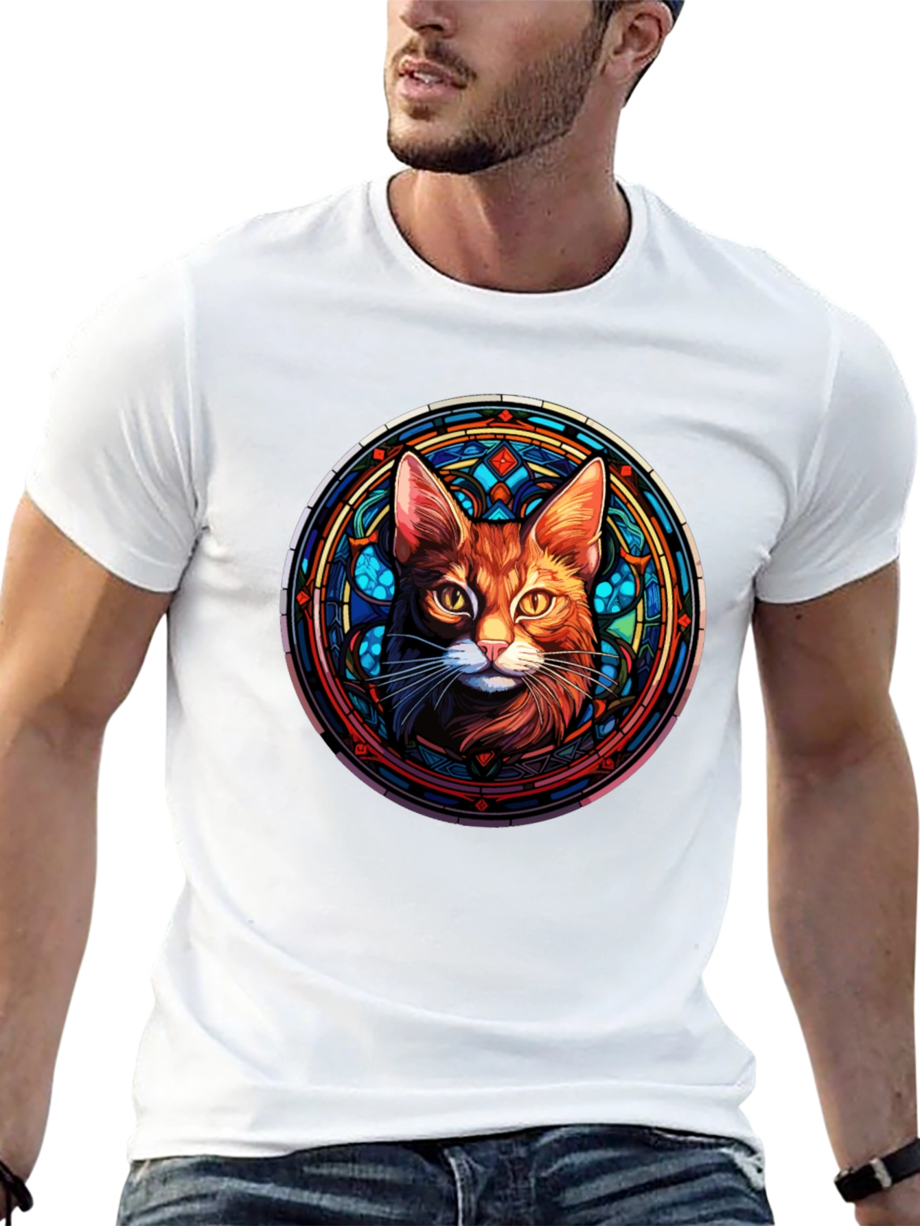 Black Stained Glass Cat Graphic Tee - Unique Design view 13