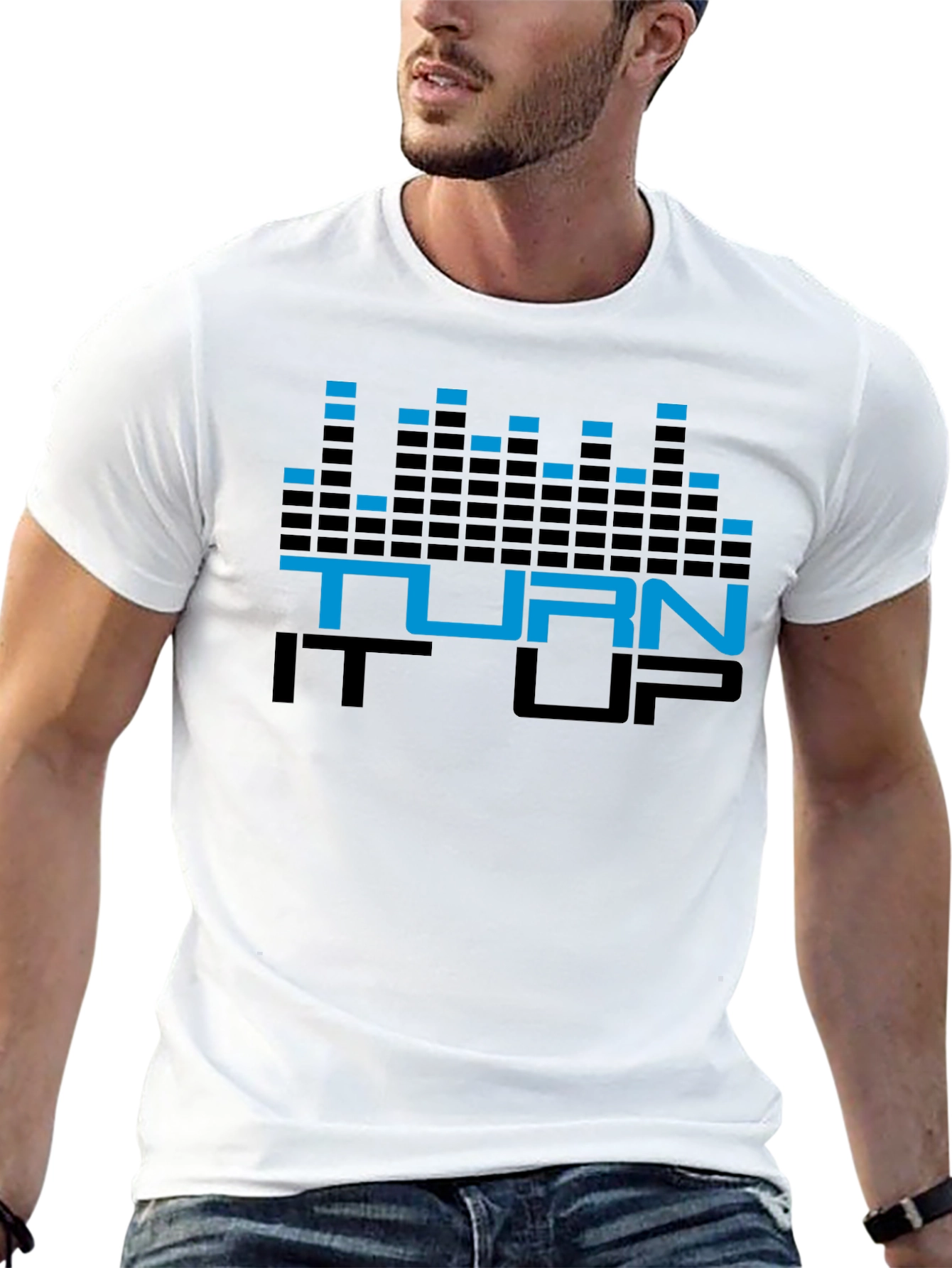Black Turn It Up Graphic Tee - Black Cotton T-Shirt view 13