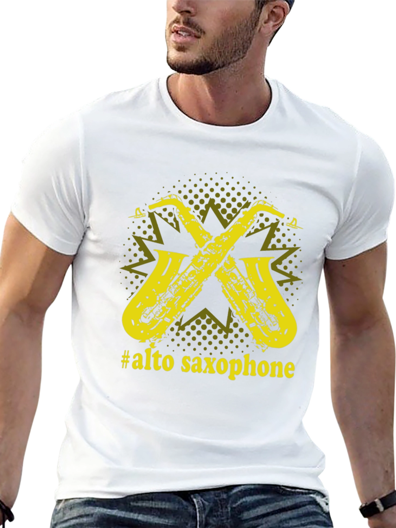 Black Alto Saxophone Graphic Tee - Music Lover T-Shirt view 13