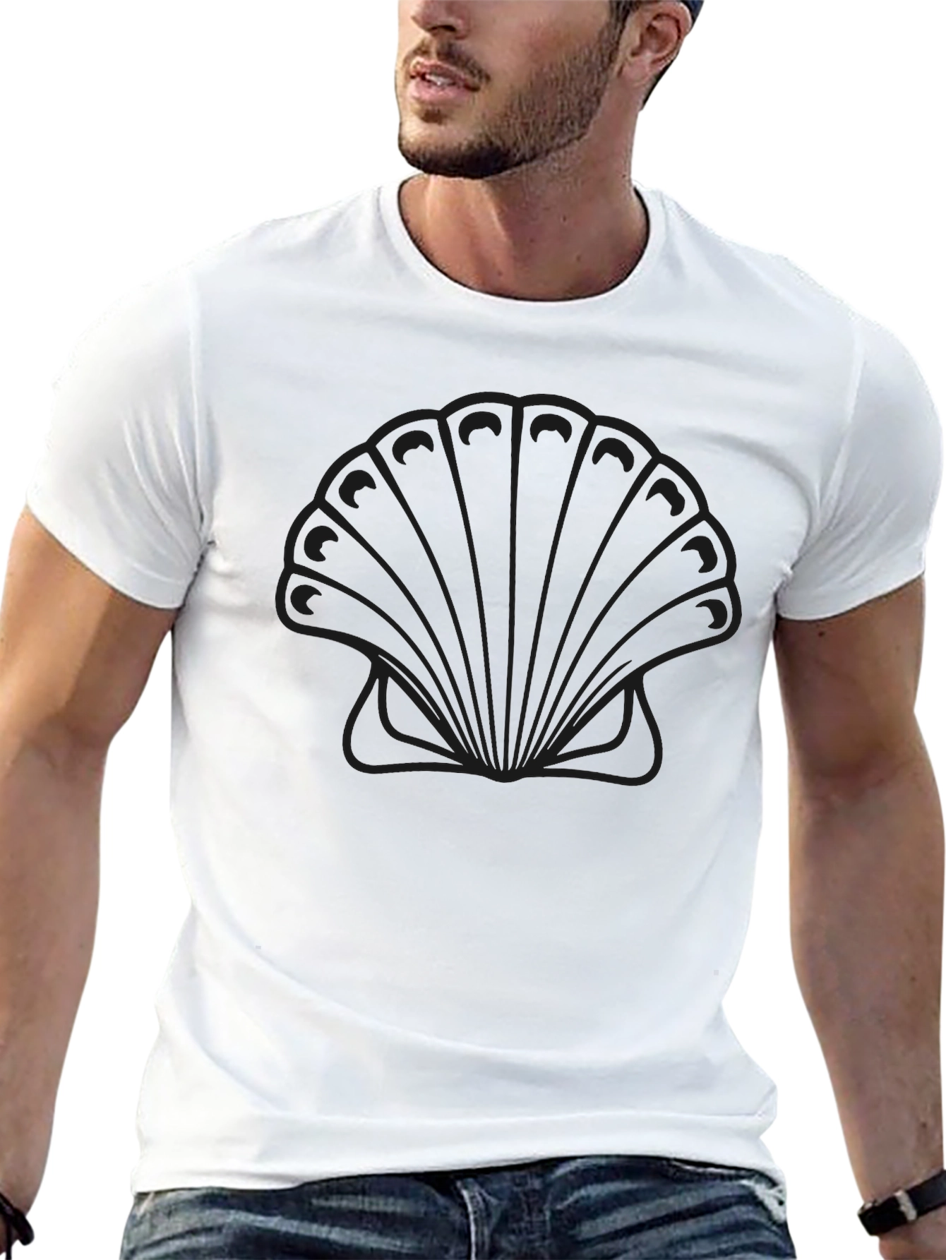 Men's Black Graphic Tee - Seashell Design - 13