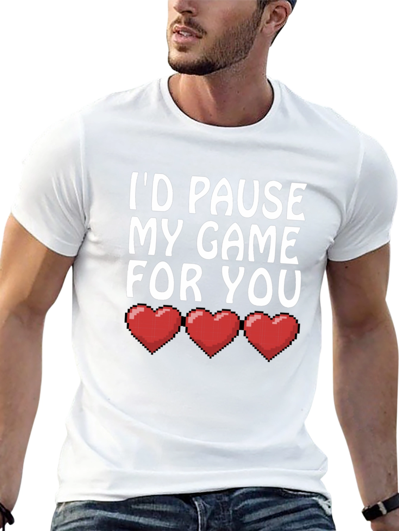 Black Gamer Love Black T-Shirt - I'd Pause My Game For You view 13