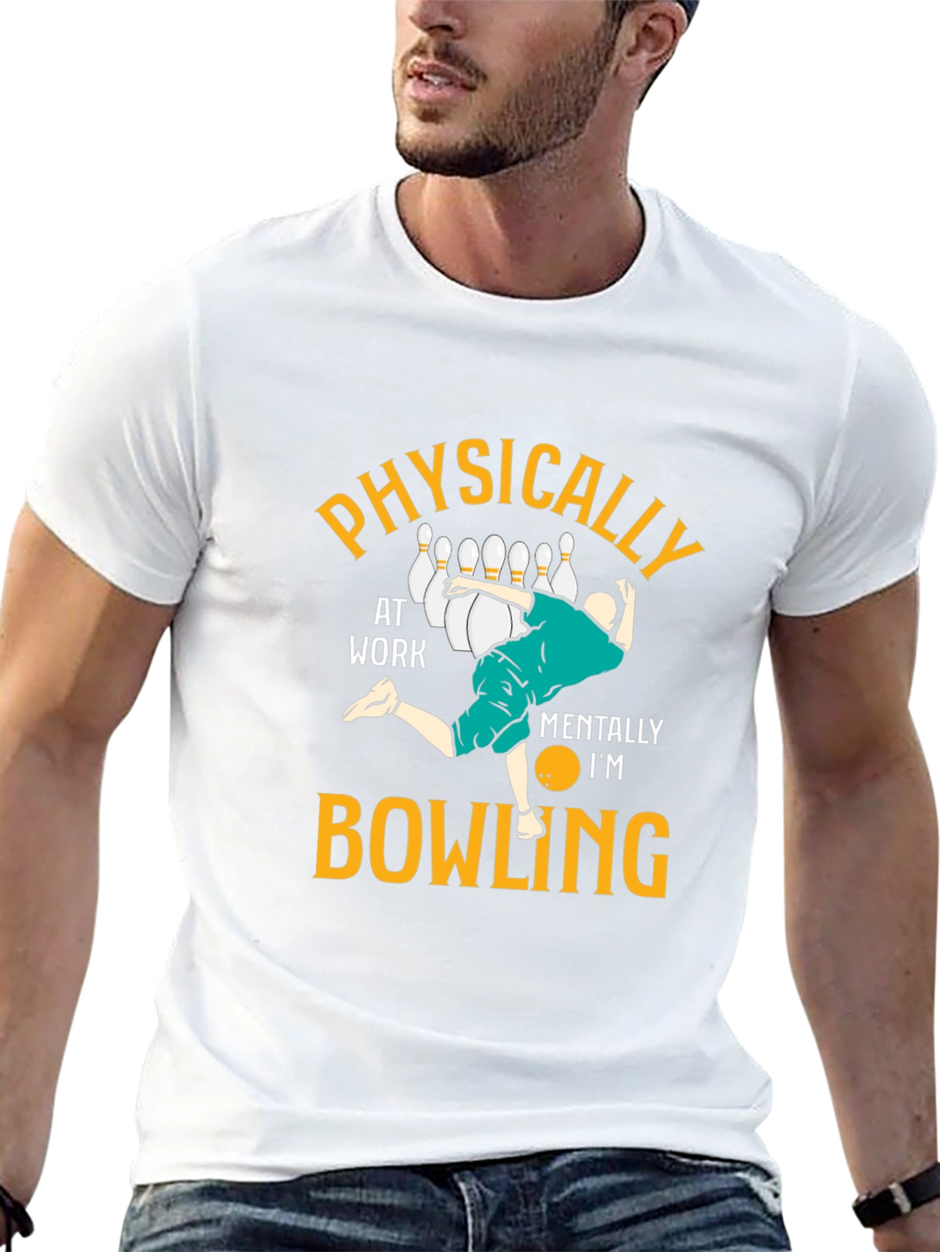 Black Funny Bowling T-Shirt - Physically At Work Mentally Bowling view 13