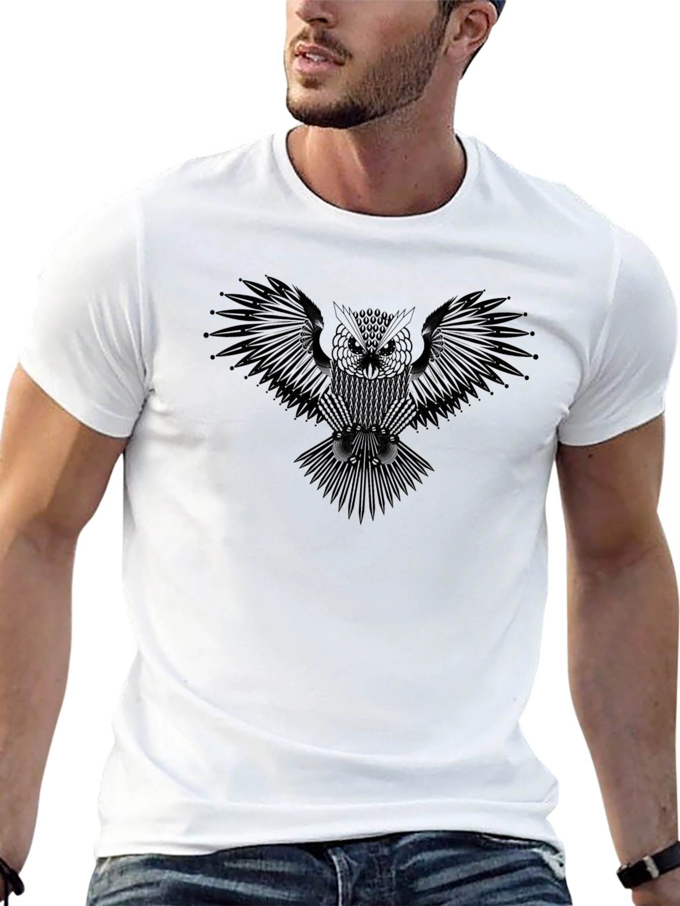Black Men's Black Owl Graphic Tee - Stylish Casual Wear view 13