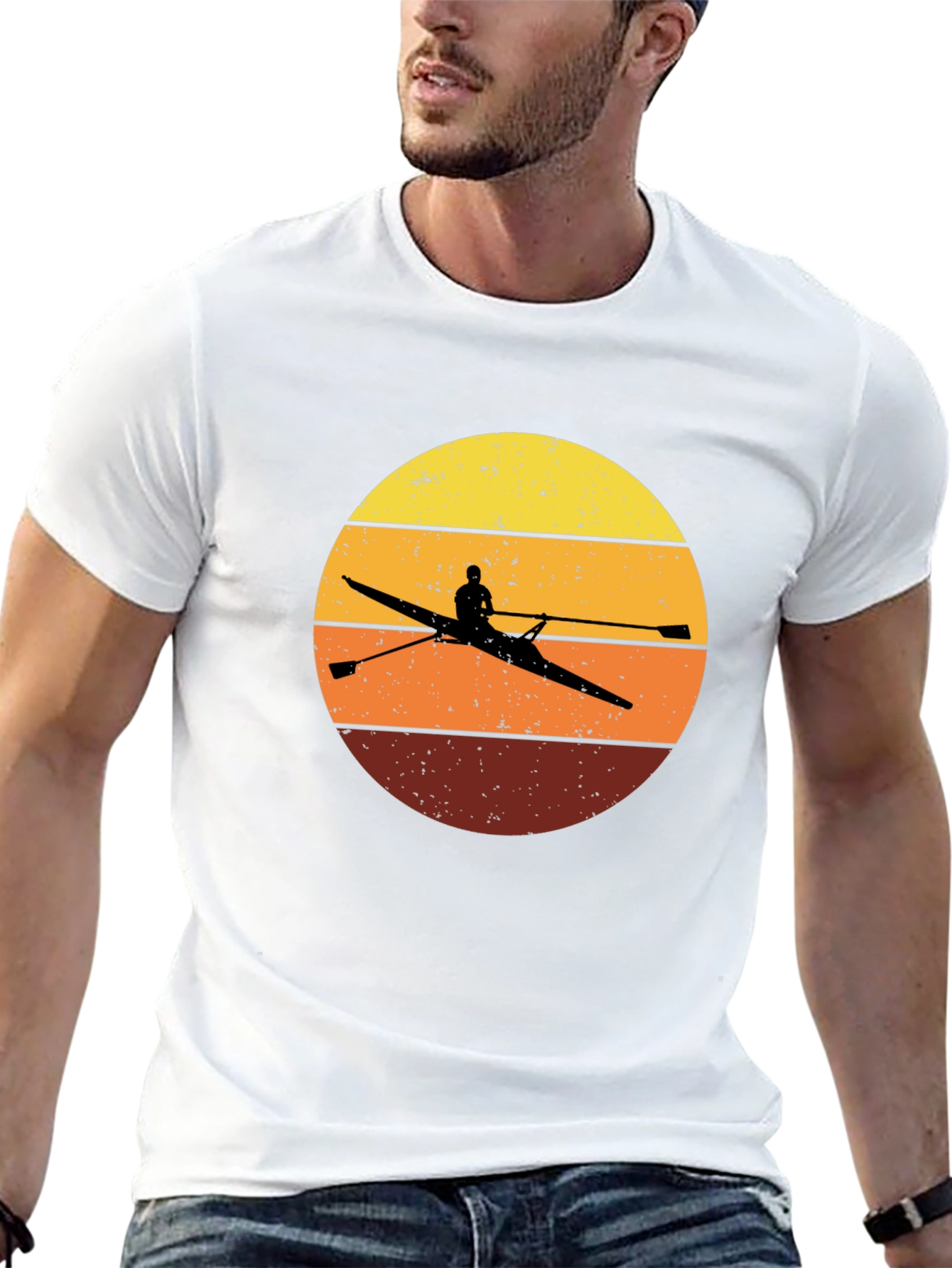 Black Rowing Sunset T-Shirt - Vintage Design view 13
