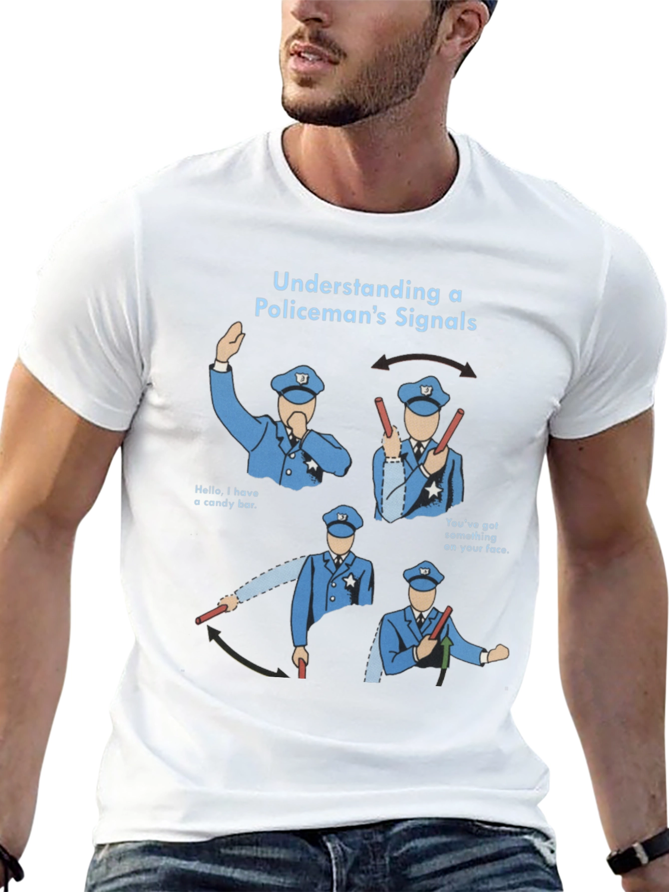 Black Funny Policeman's Signals Graphic Tee view 13