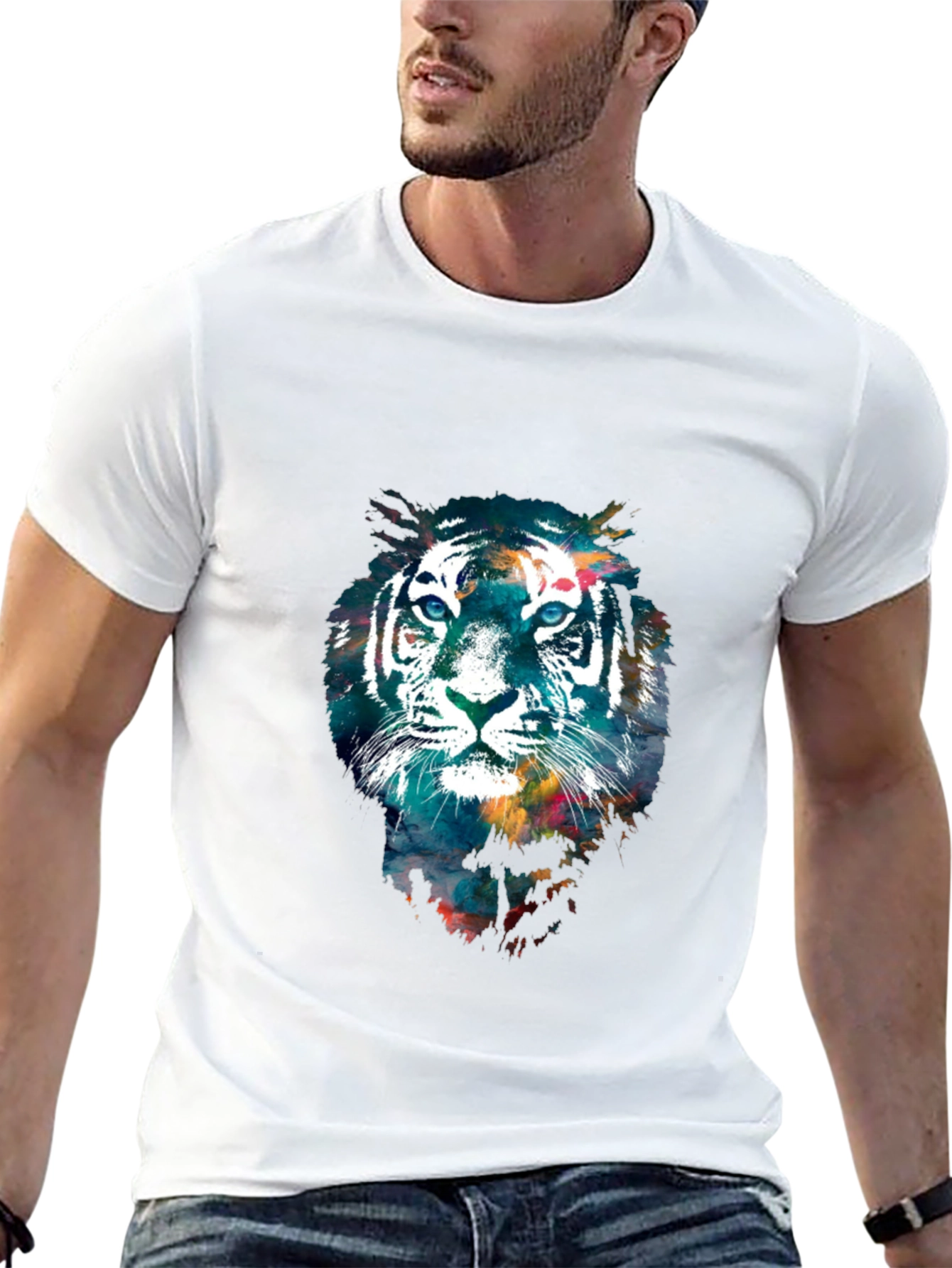 Black Abstract Tiger Graphic Tee - Cool Men's T-Shirt view 13