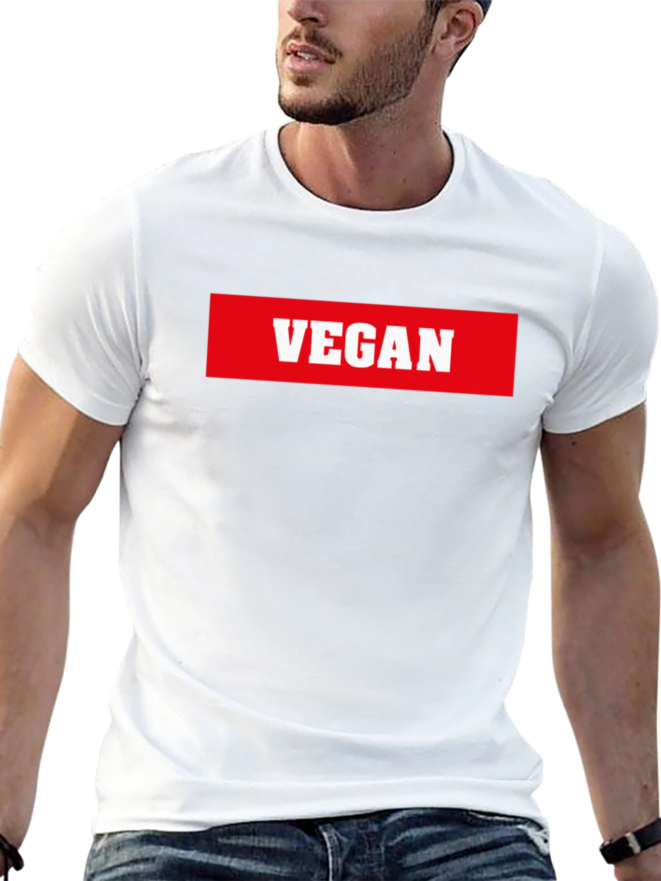 Black Vegan Statement T-Shirt - Bold Red & White Print view 13