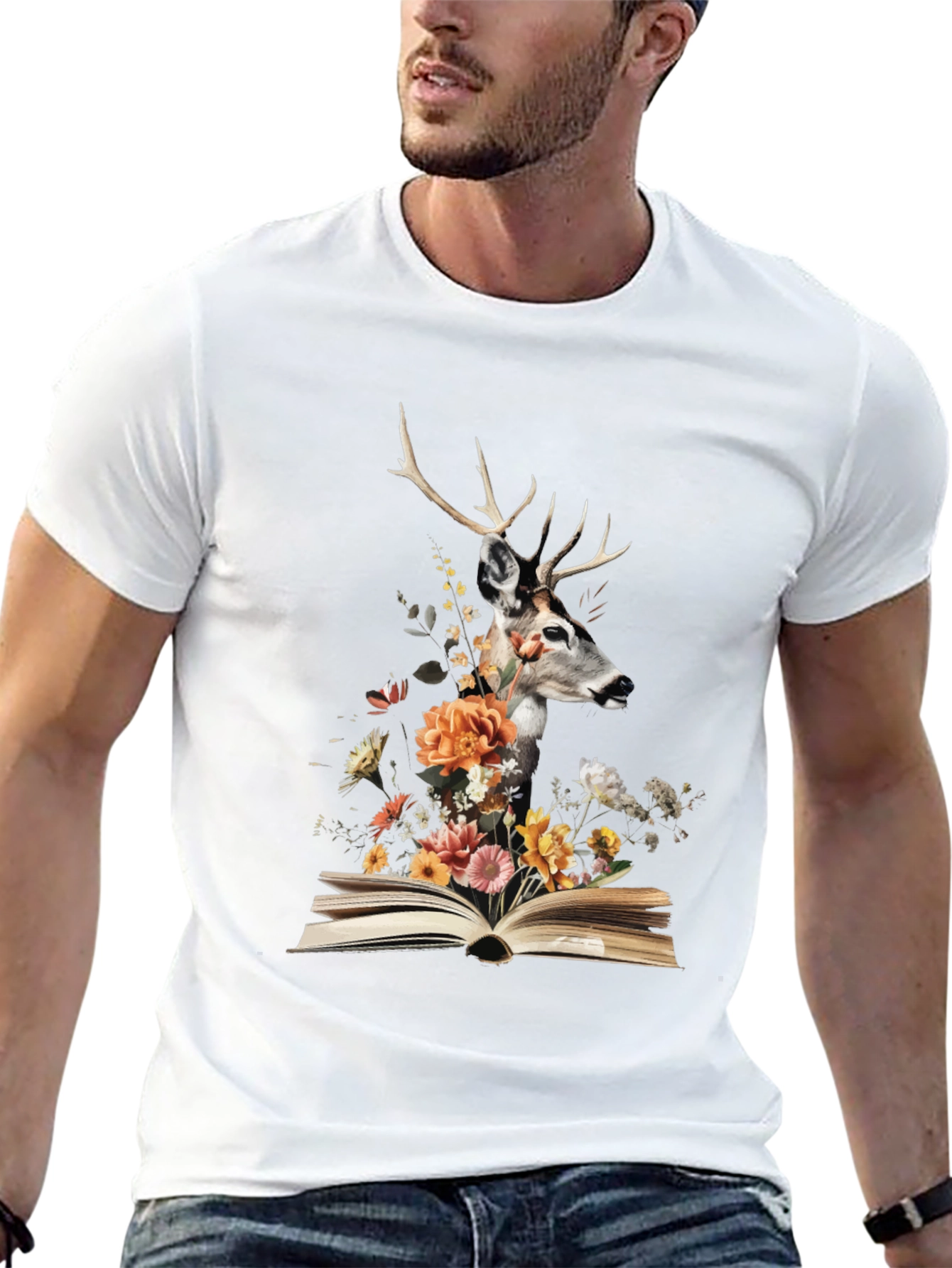 Black Deer in Book Floral Tee view 13
