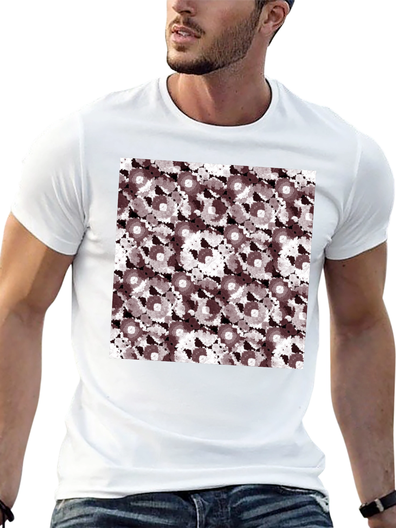 Black Abstract Floral Print Black T-Shirt for Men view 13