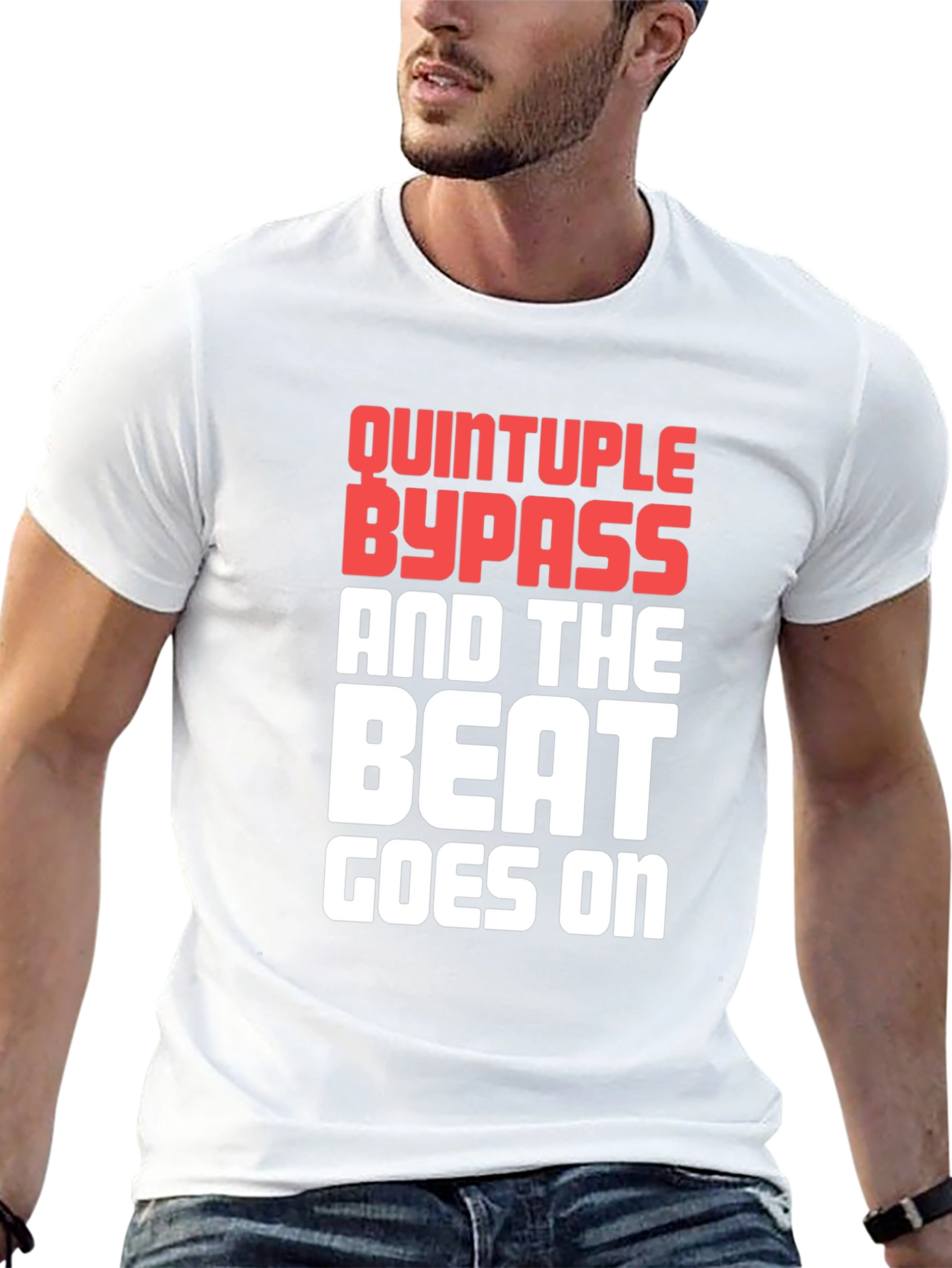 Black Quintruple Bypass Beat Goes On Graphic Tee view 13