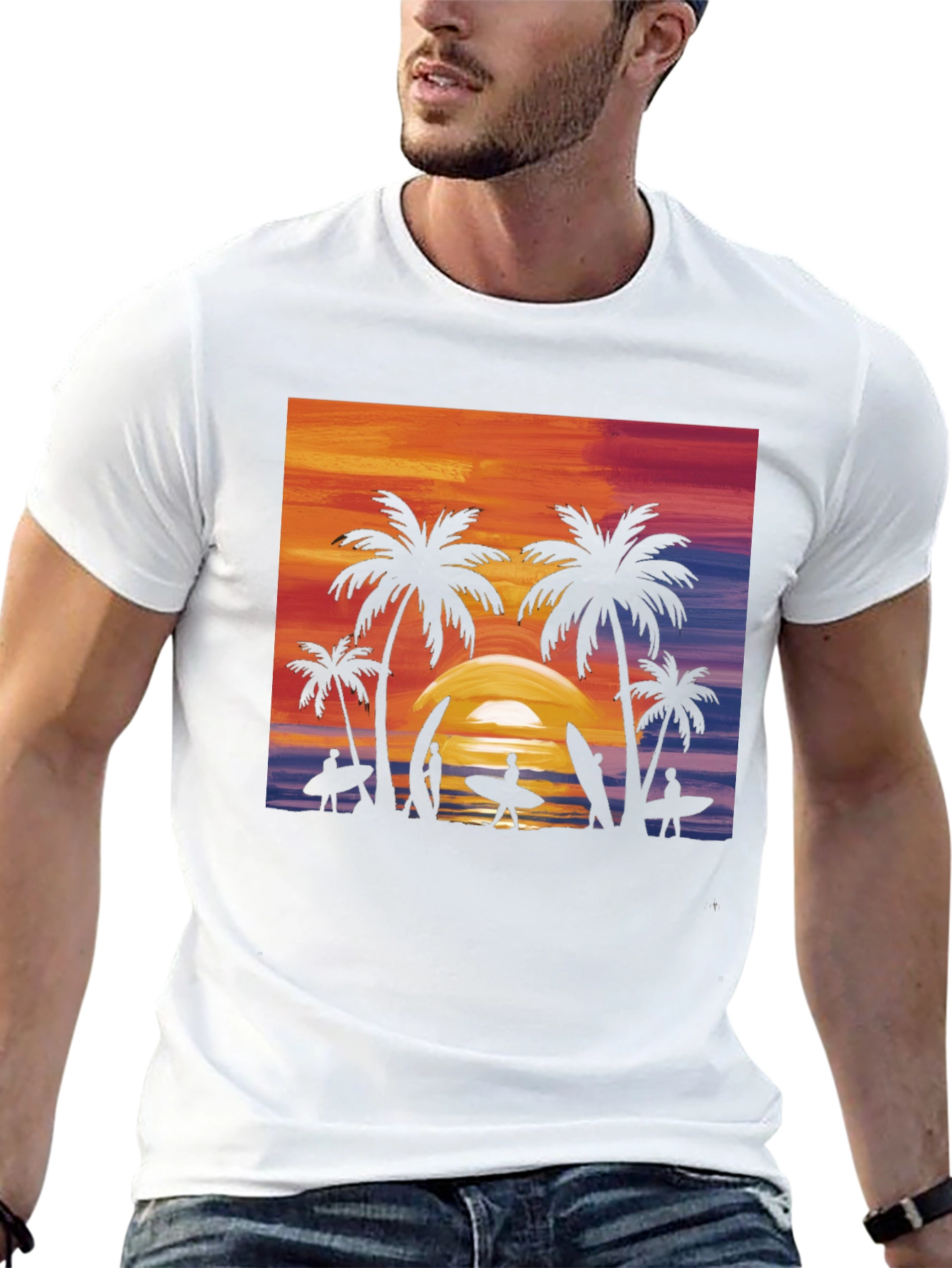 Black Sunset Palm Tree Surfer Graphic Tee - Black view 13