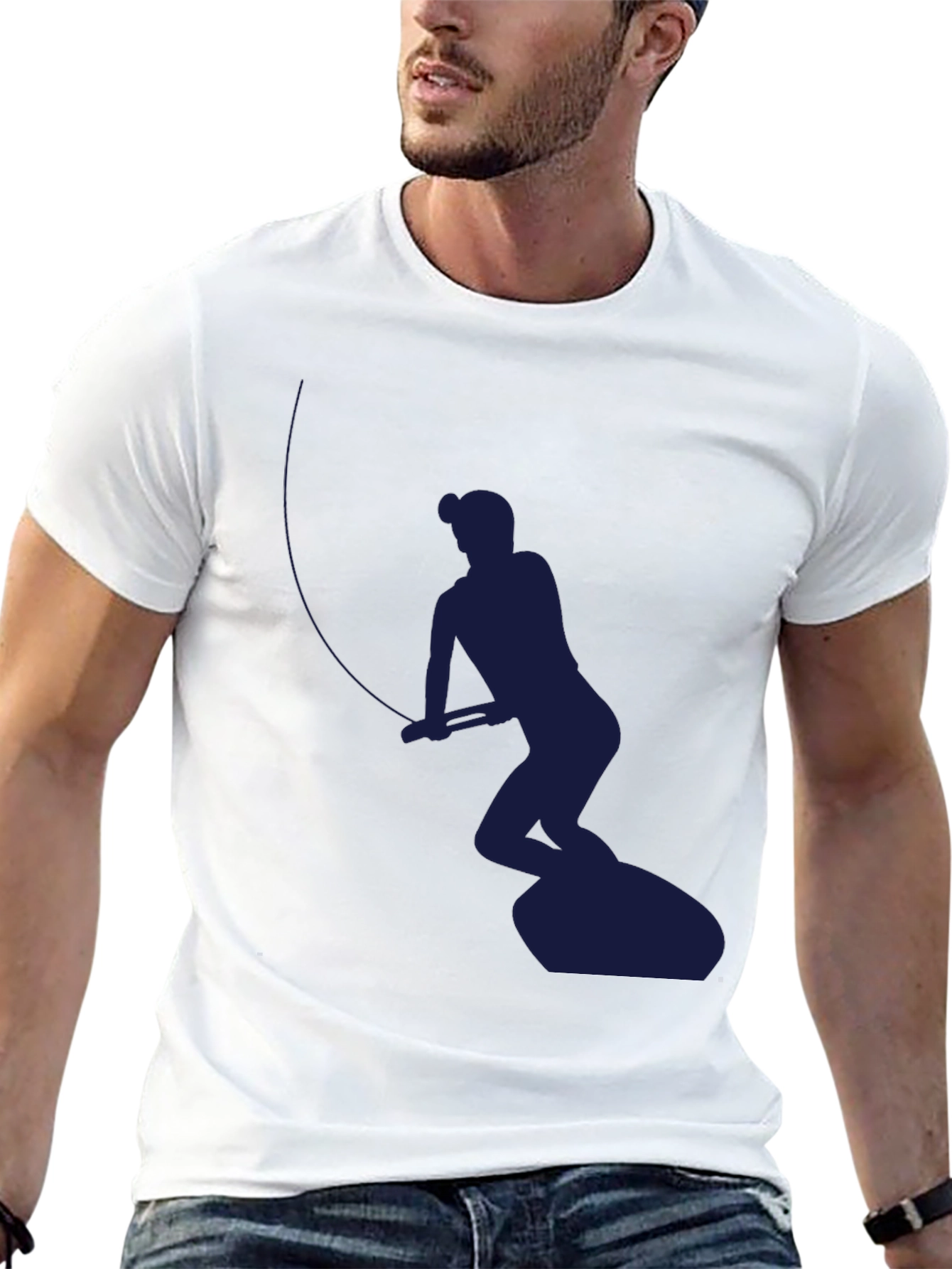 Black Fisherman Silhouette Graphic Tee - Black Cotton Blend view 13