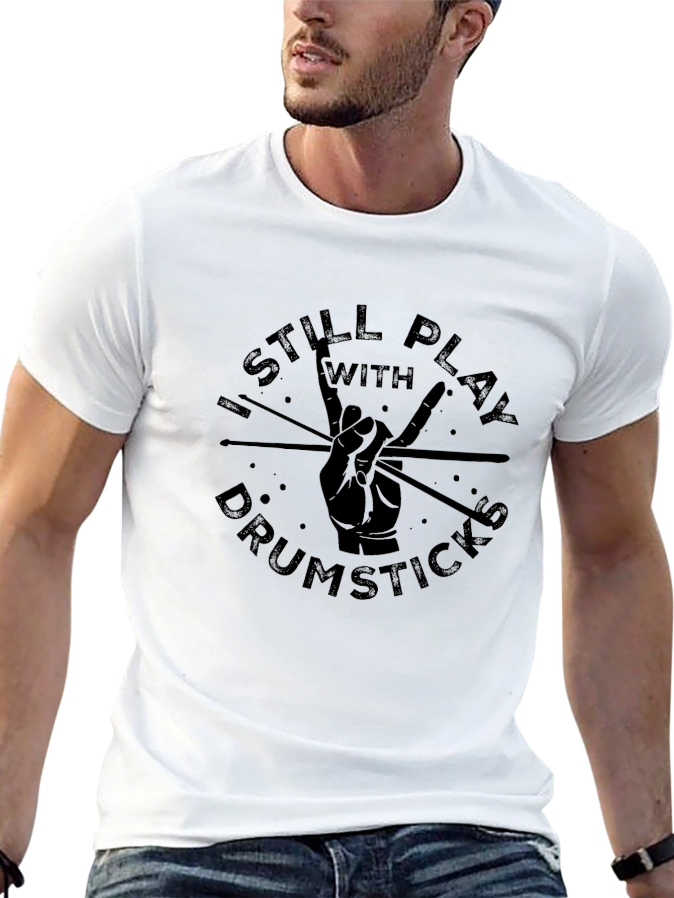 Black I Still Play with Drumsticks Black Graphic Tee view 13