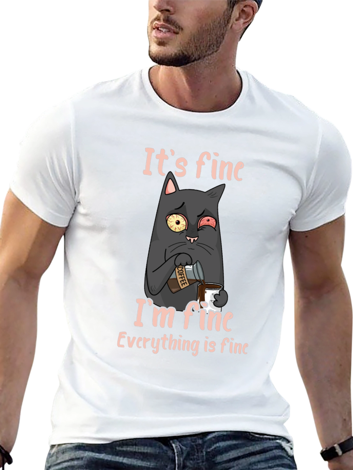 Black It's Fine Cat T-Shirt - Funny Graphic Tee view 13