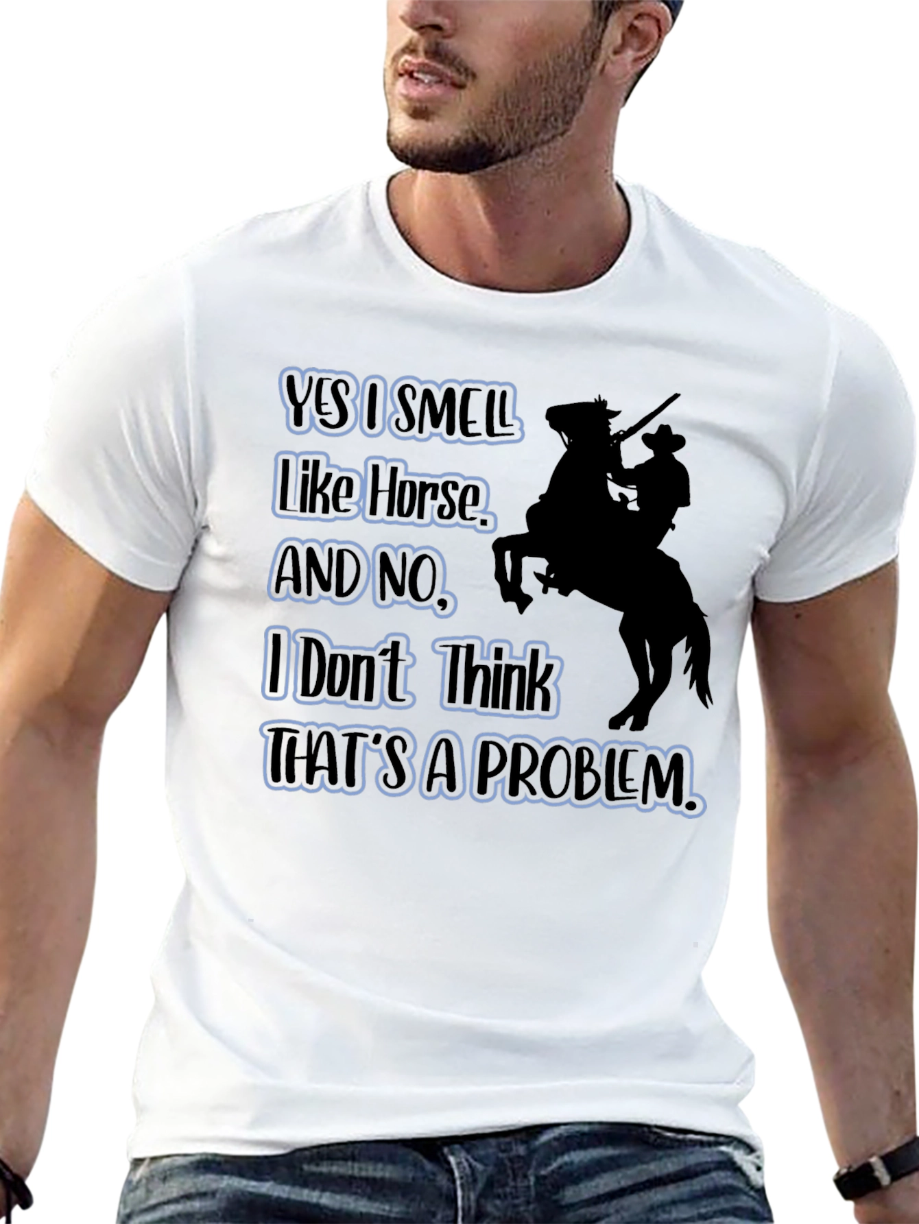 Black Humorous "Yes I Smell Like Horse" Graphic T-Shirt view 13