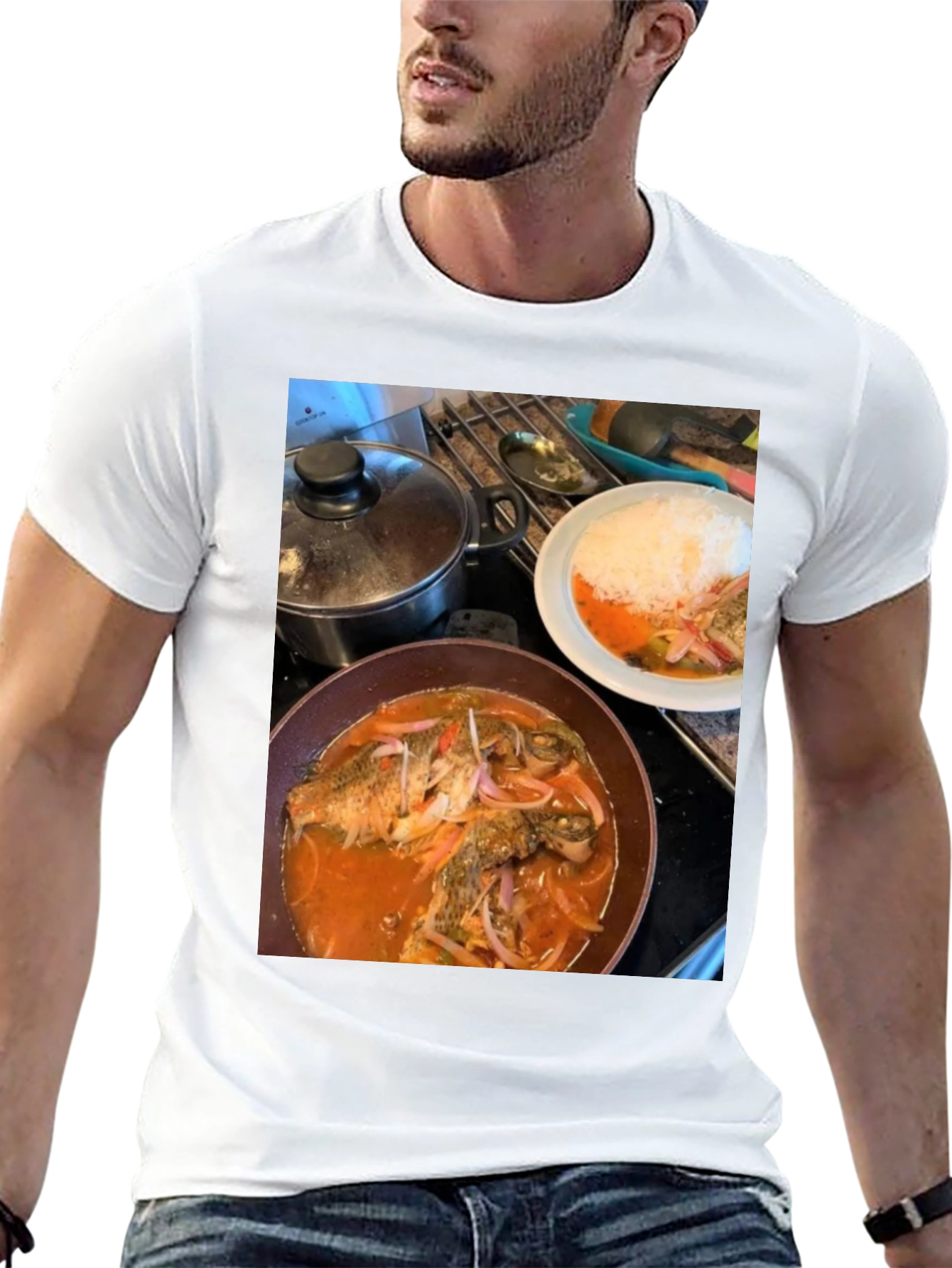 Black Foodie T-Shirt: Delicious Fish Dish Design view 13