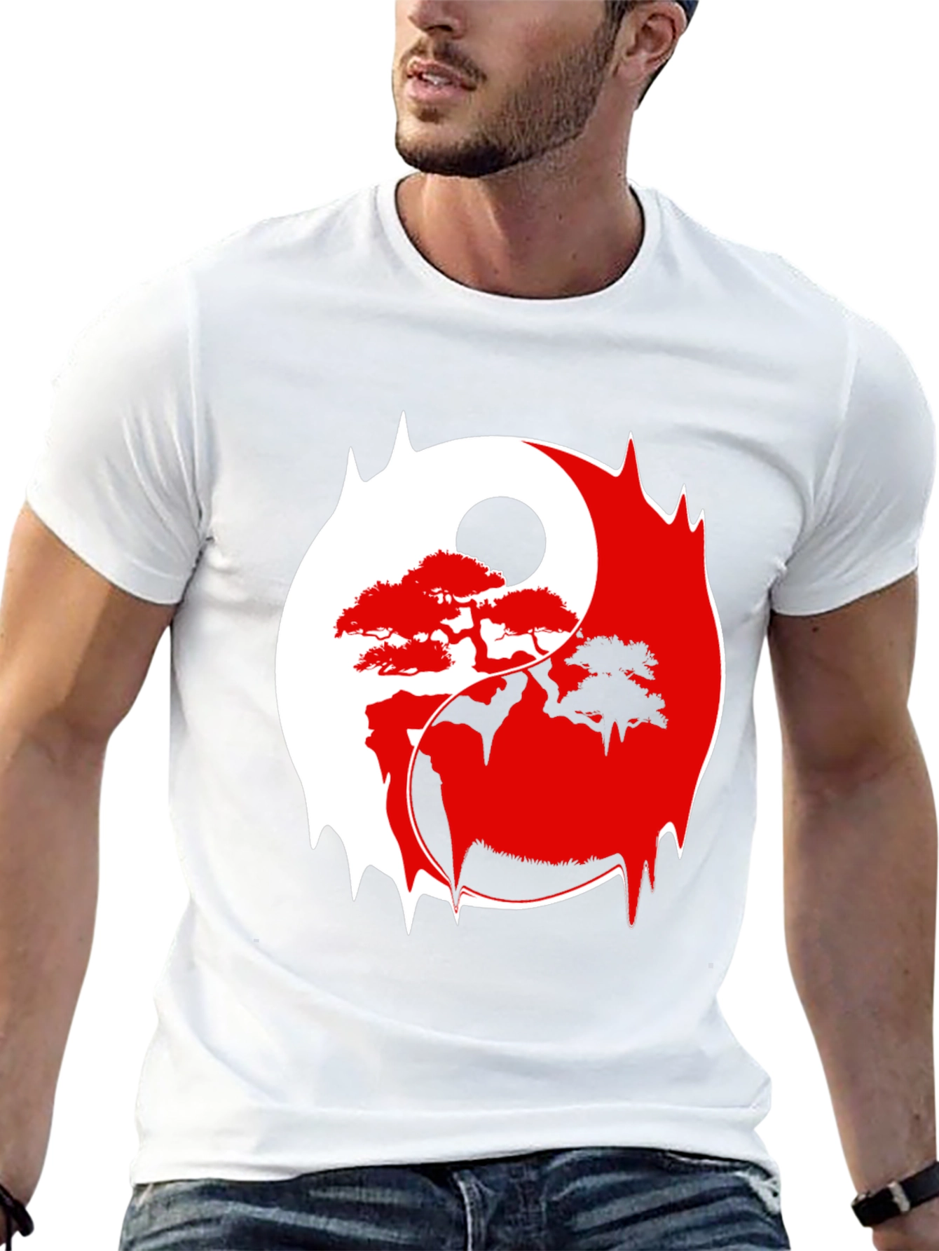 Black Yin Yang Bonsai Tree Graphic Tee - Stylish & Unique view 13