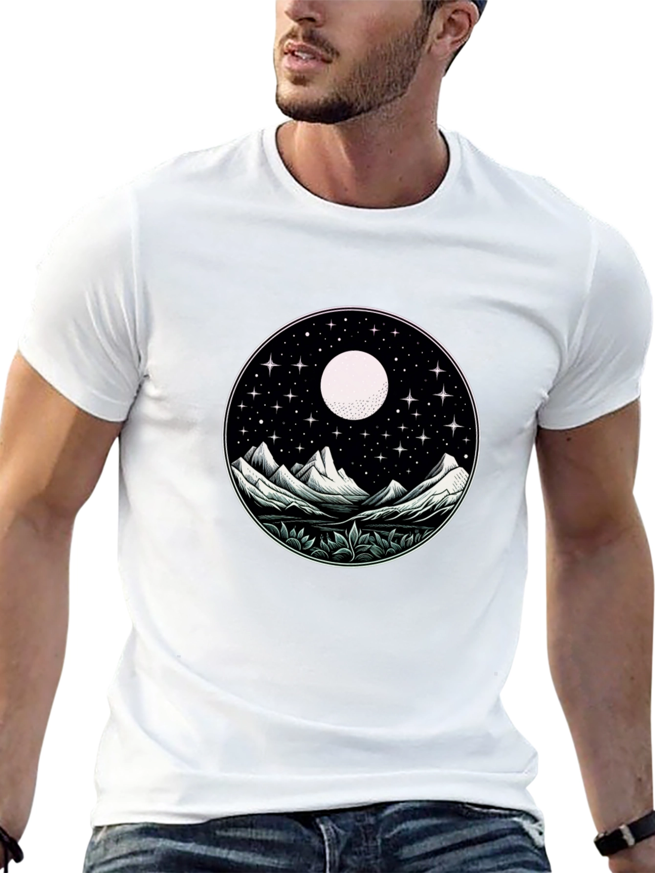 Black Night Sky Mountain Graphic Tee - Unisex view 13