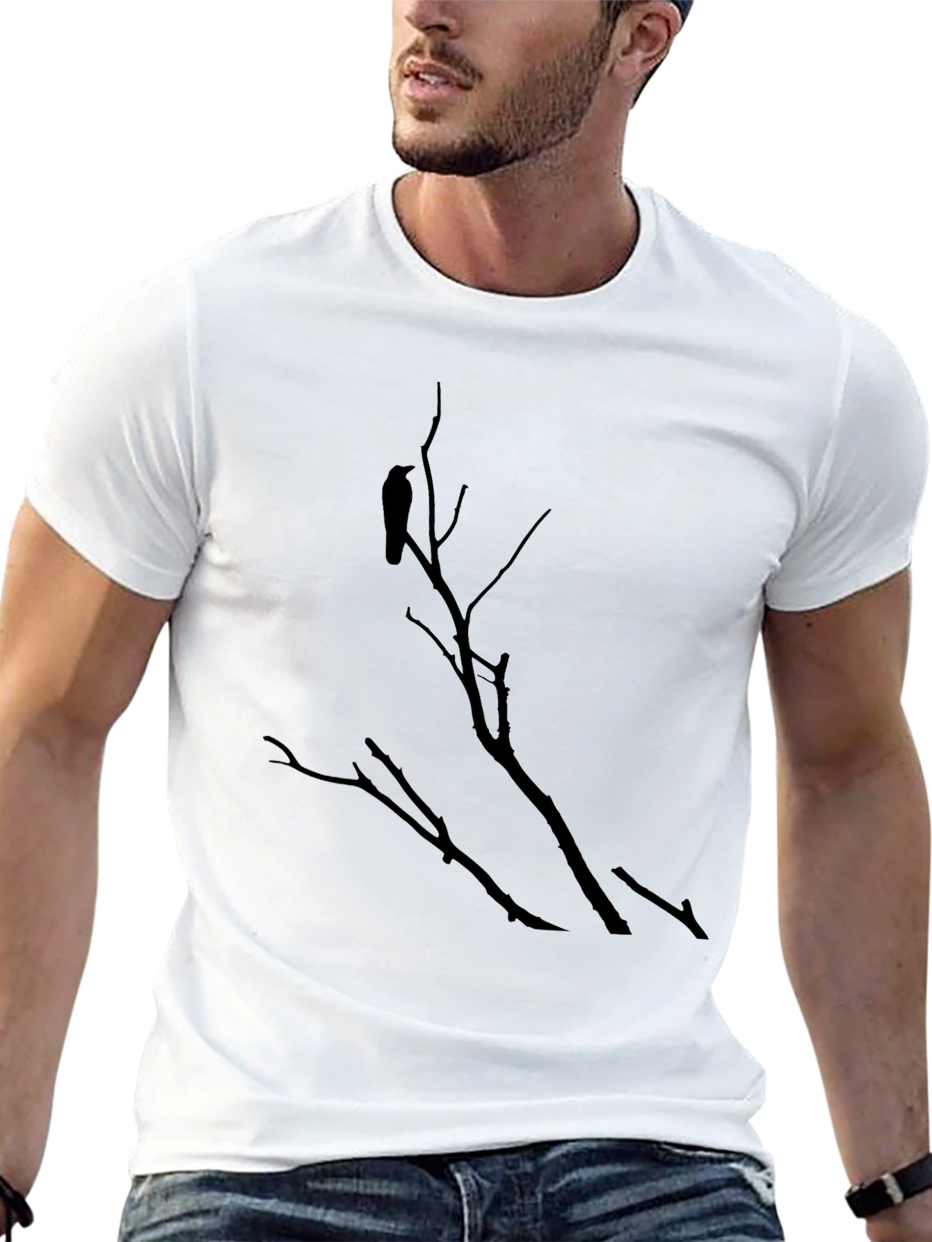 Black Raven on Branch Black T-Shirt - Gothic Style Tee view 13