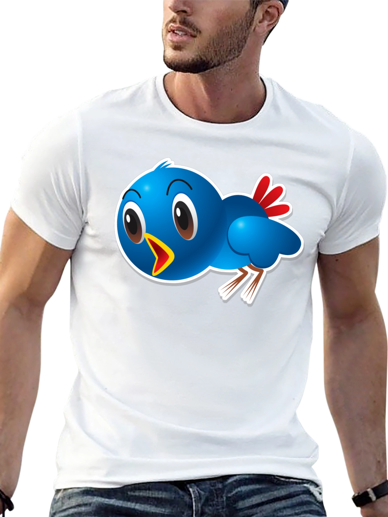 Black Blue Bird Graphic Tee - Cute Cartoon Bird T-Shirt view 13