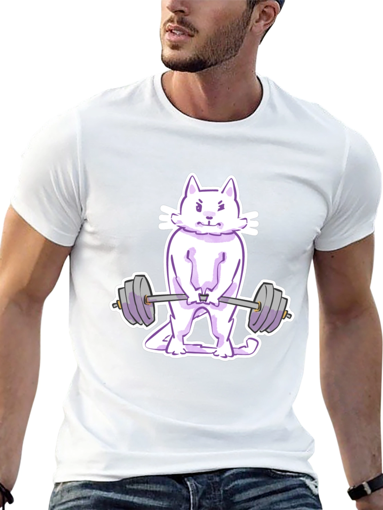 Black Cat Lifting Weights Graphic Tee - Black view 13