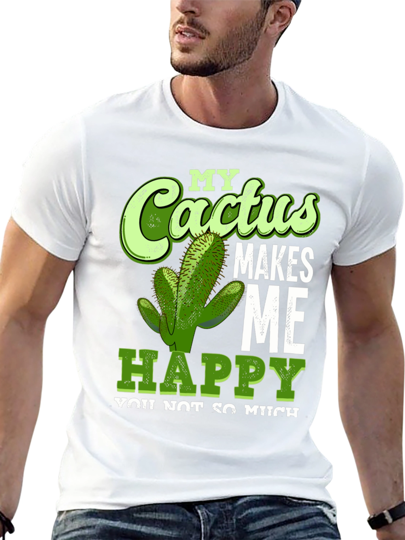 Black Cactus Makes Me Happy T-Shirt Funny Graphic Tee view 13