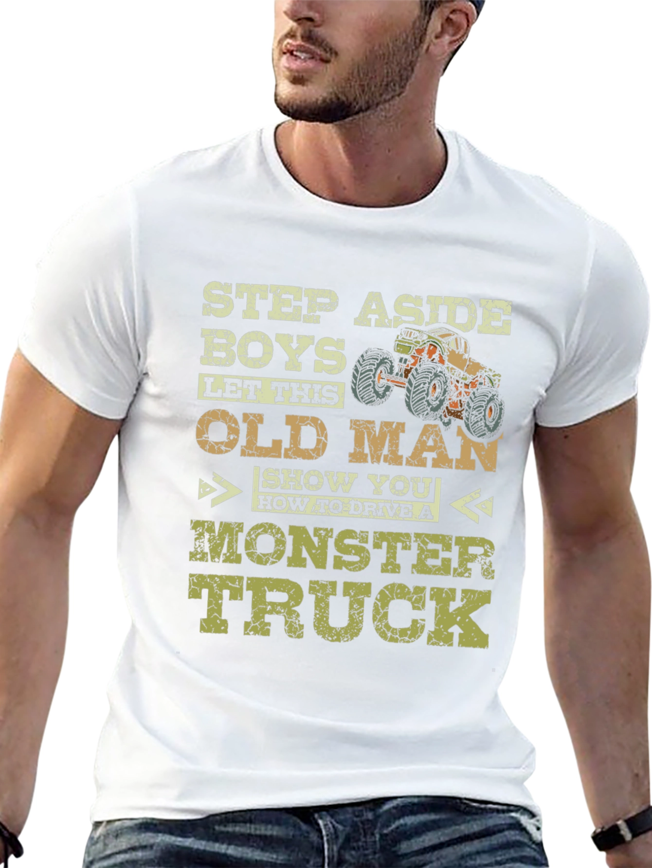 Black Funny Old Man Monster Truck T-Shirt view 13
