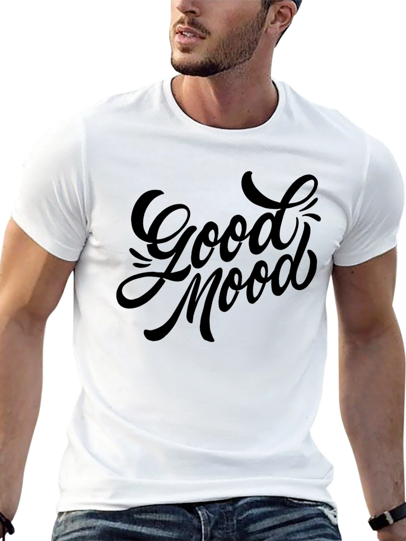 Black Good Mood Graphic Tee - Stylish Black T-Shirt view 13