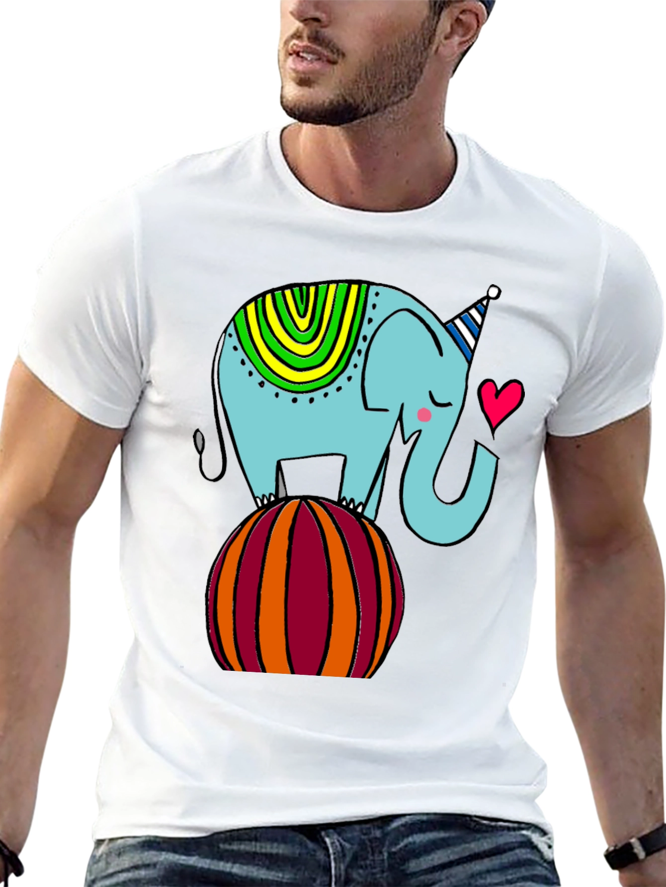 Black Elephant on Ball Graphic Tee - Cute Cartoon Style view 13