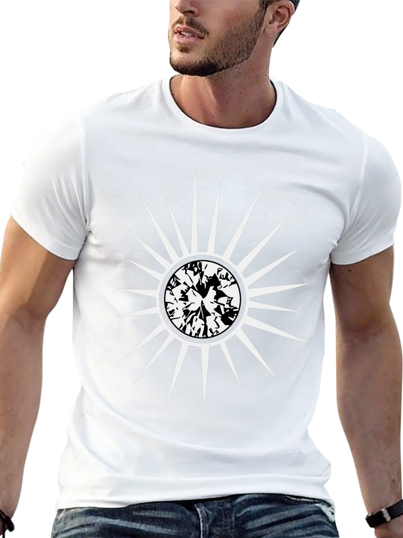 Black Radiant Sunburst Graphic Tee - Modern Black Cotton Shirt view 13