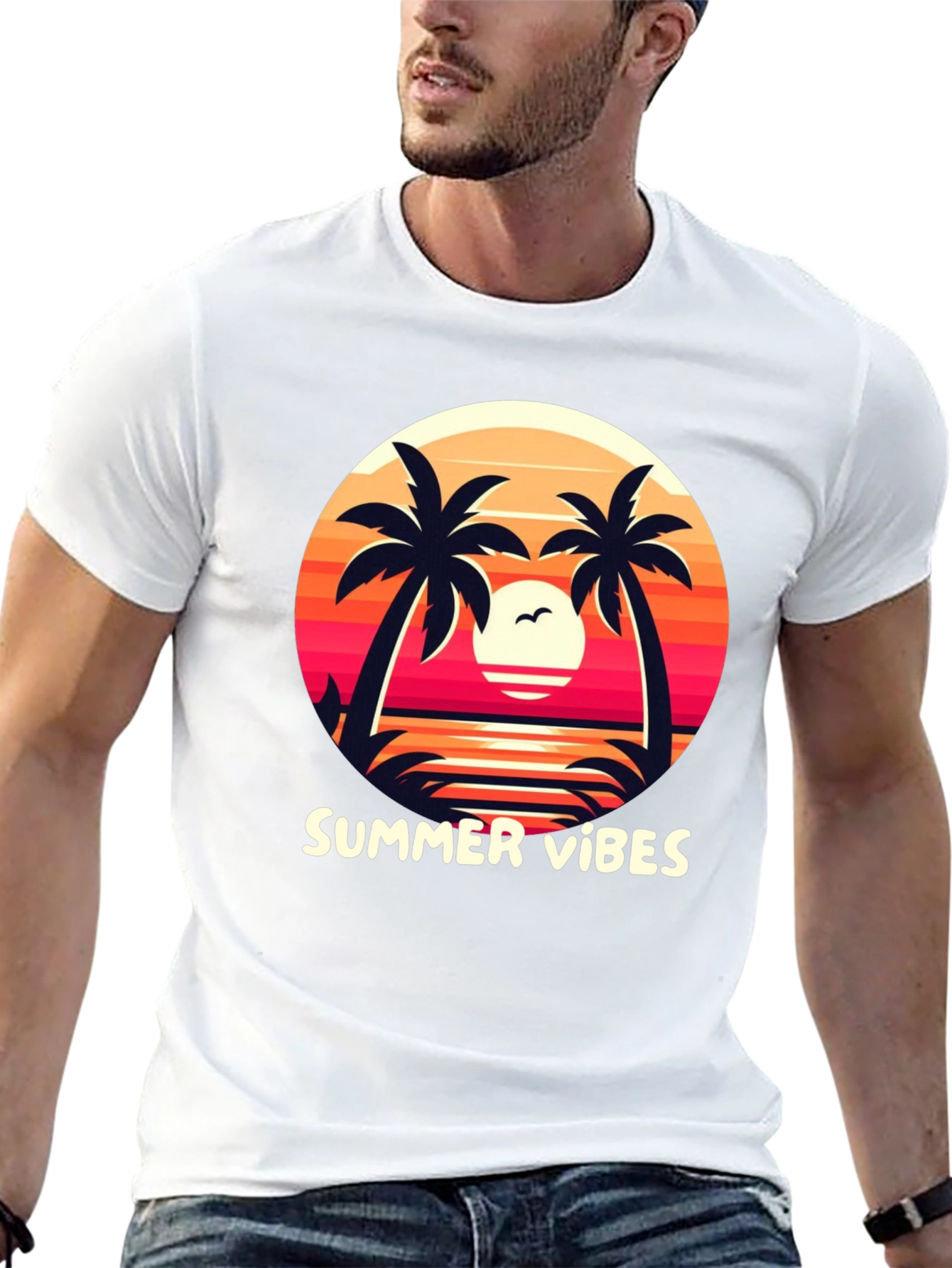 Black Summer Vibes Graphic Tee - Palm Tree Sunset Design view 13
