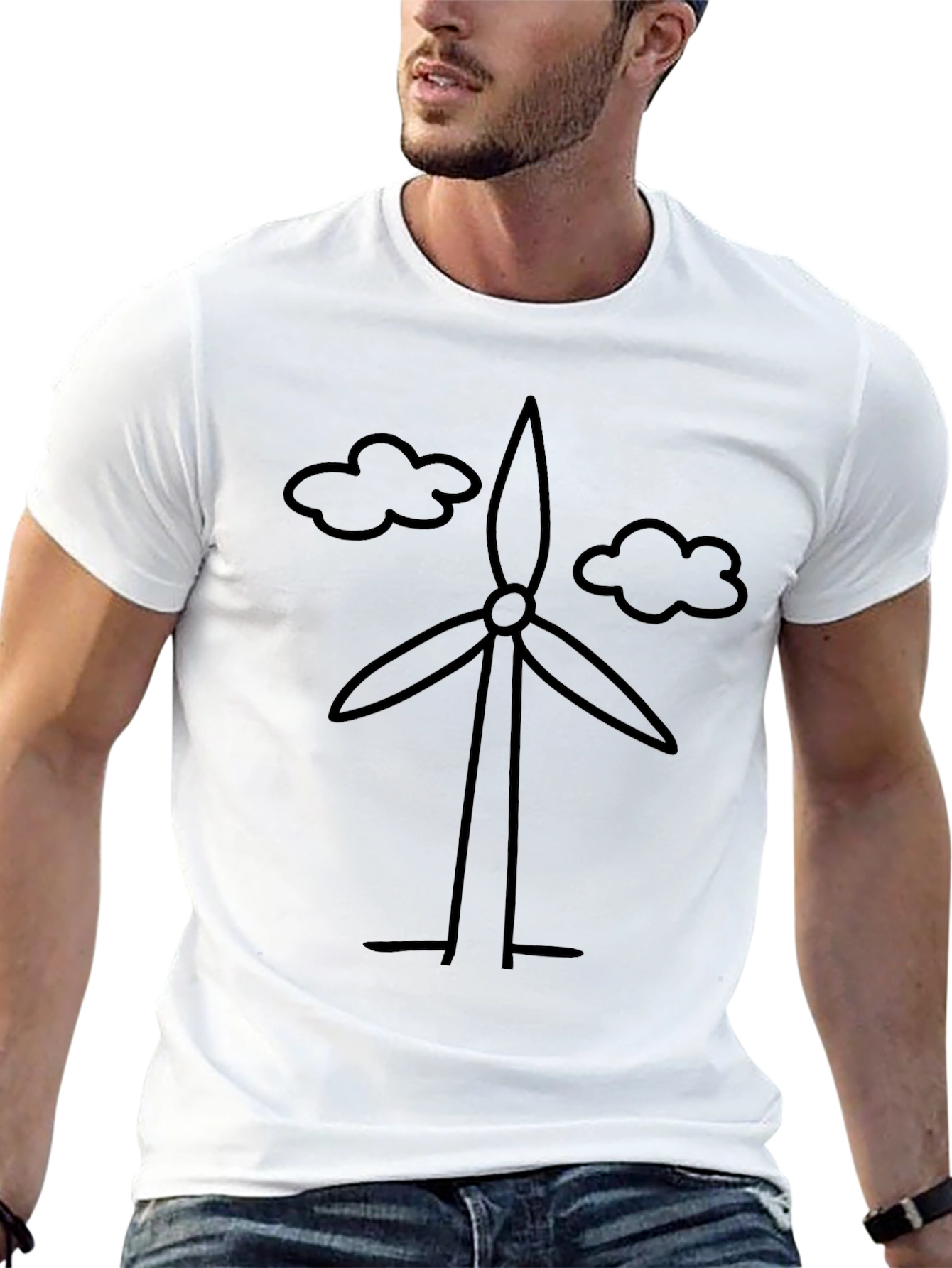 Black Eco-Friendly Wind Turbine Graphic T-Shirt - Black view 13