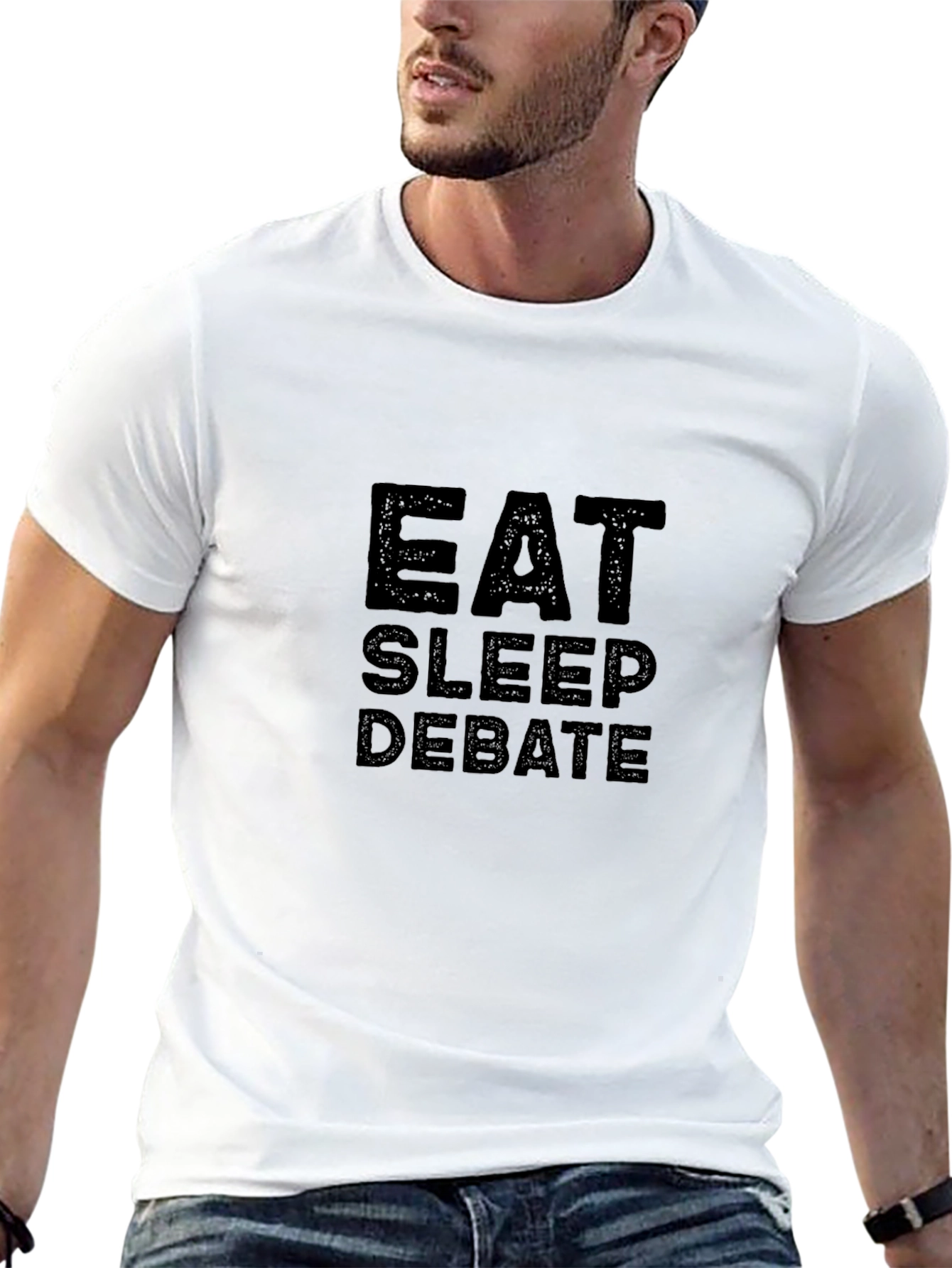Black Eat Sleep Debate T-Shirt - Black Cotton Casual Tee view 13
