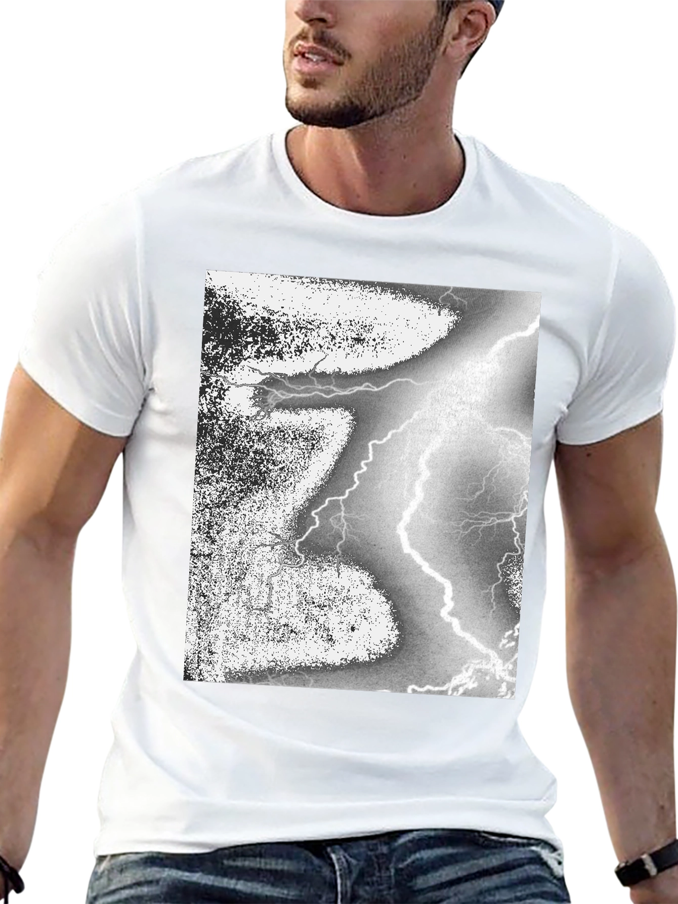 Black Black T-Shirt with Lightning Strike Graphic view 13