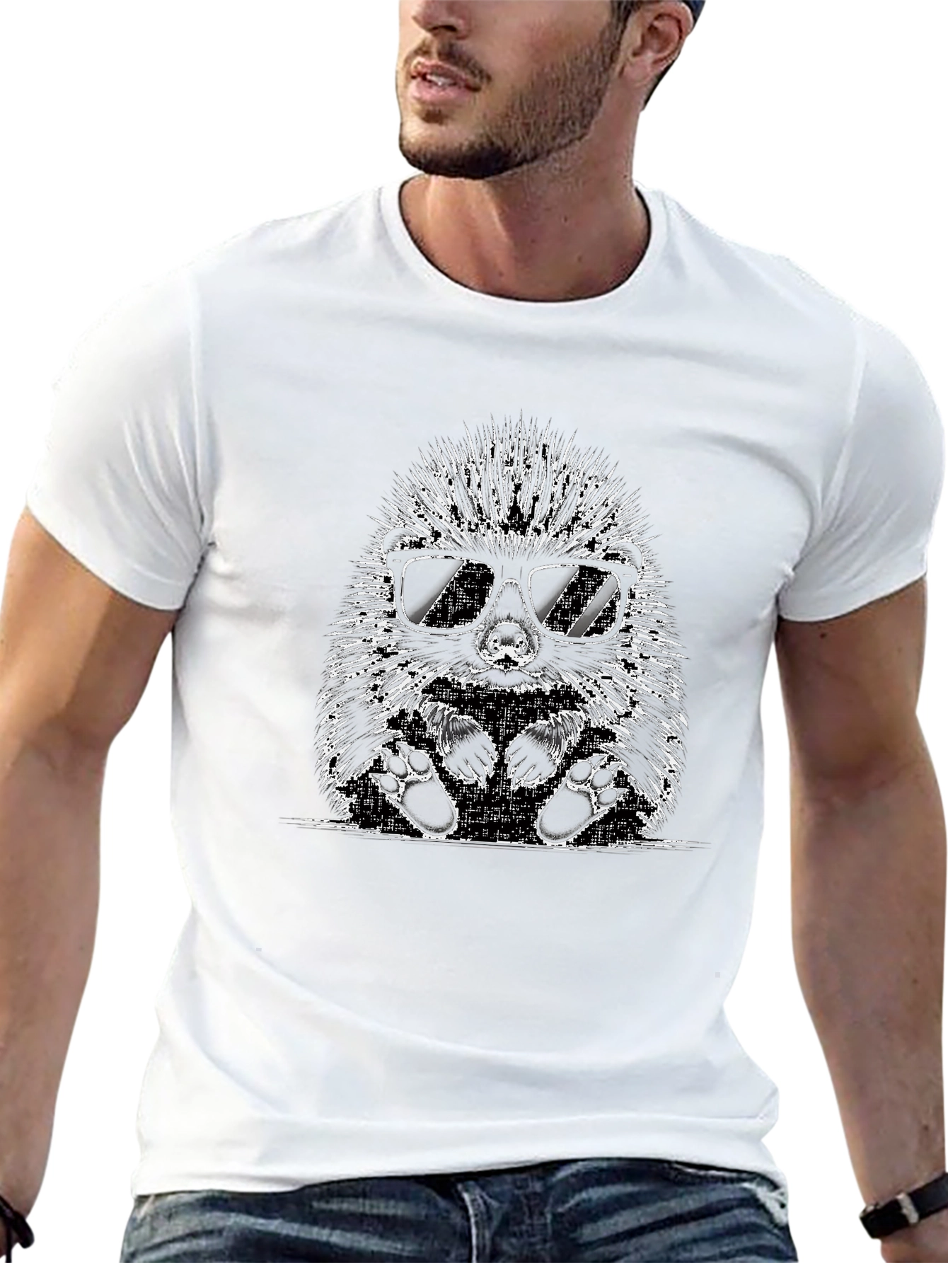 Black Cool Hedgehog Graphic T-Shirt - Black view 13