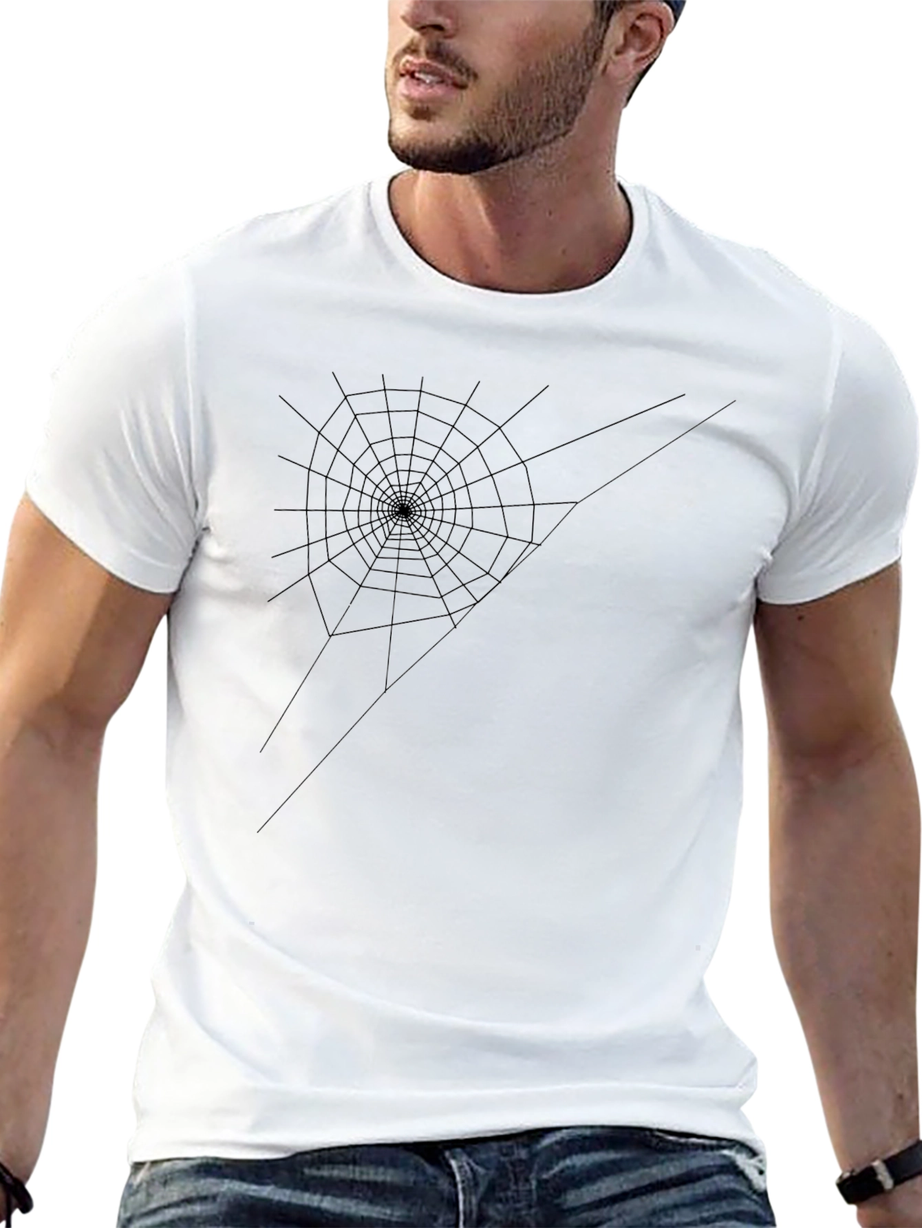 Black Spider Web Graphic Black Cotton T-Shirt view 13