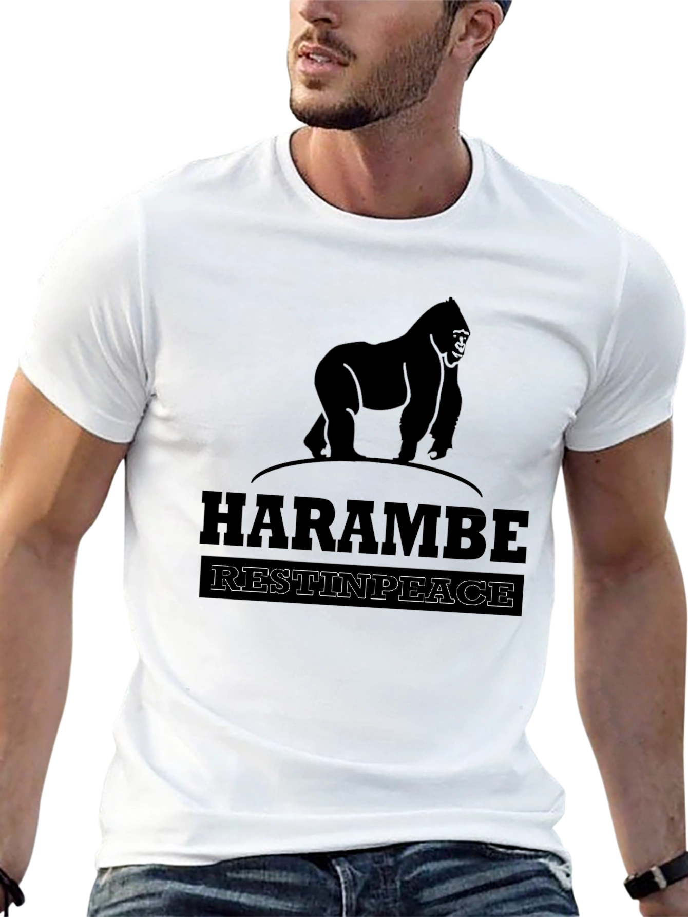 Black Harambe Rest In Peace Graphic T-Shirt view 13