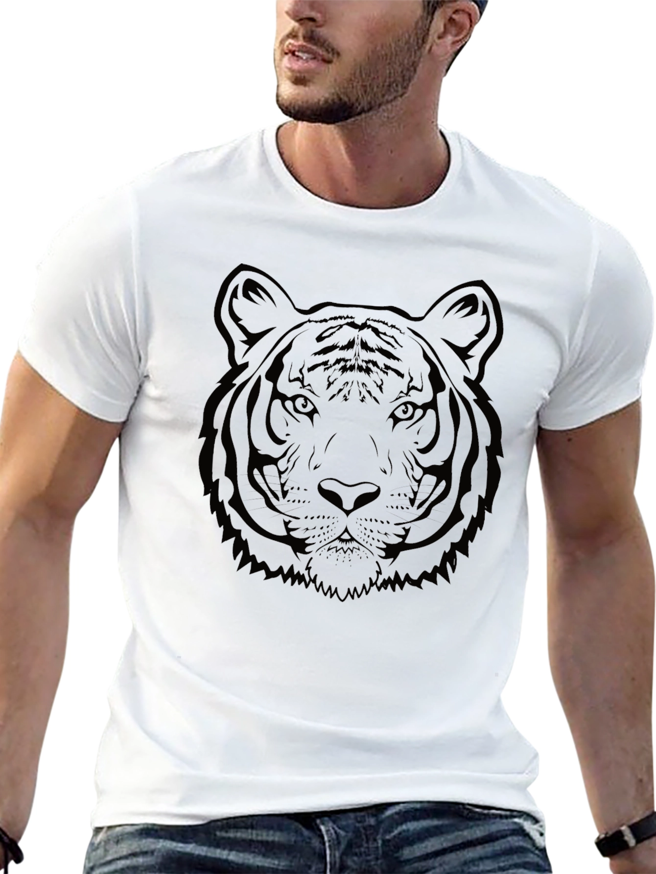 Black Tiger Face Graphic Tee - Black Cotton T-Shirt view 13