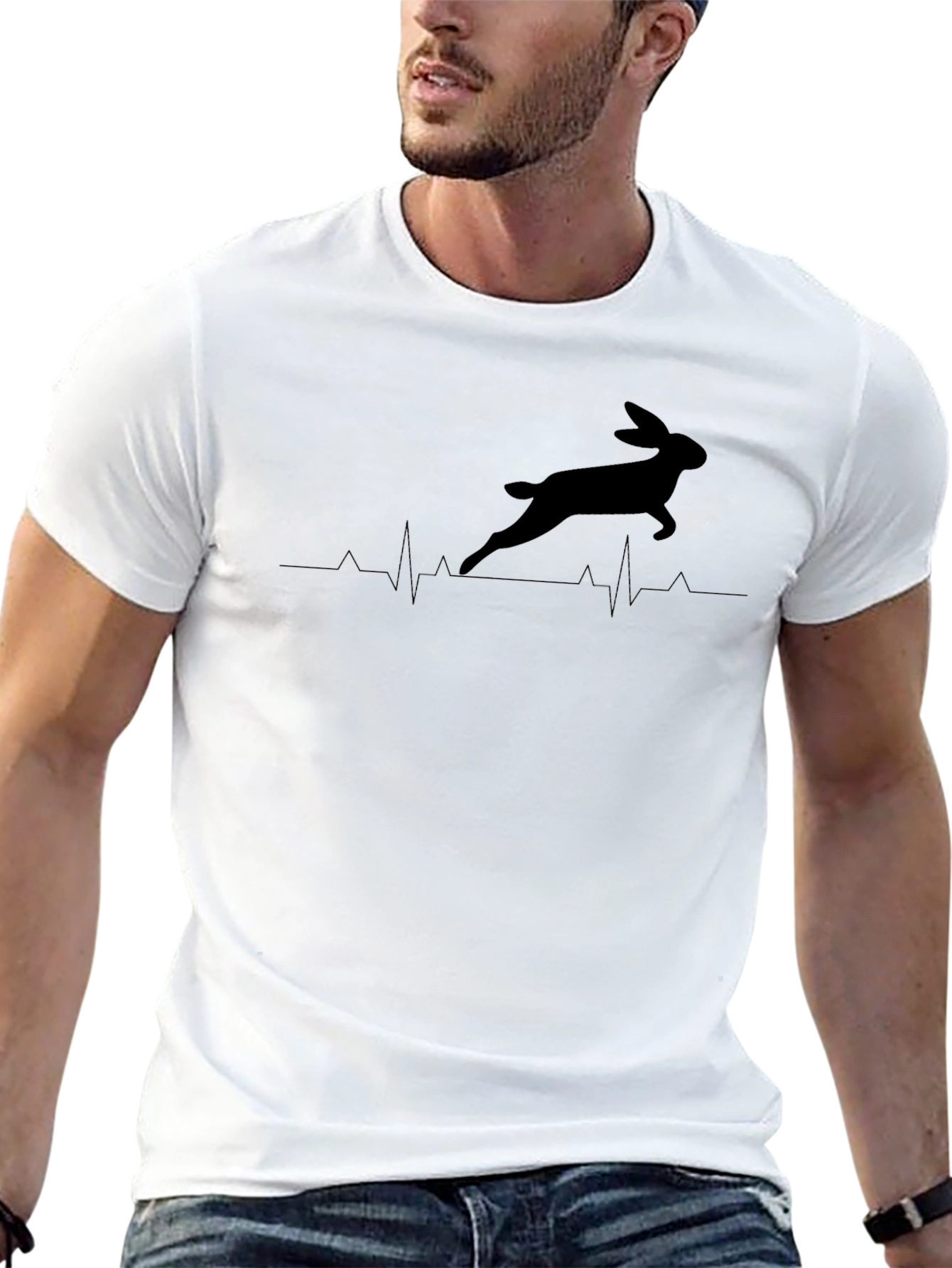 Black Hare Heartbeat T-Shirt - Black Crew Neck view 13