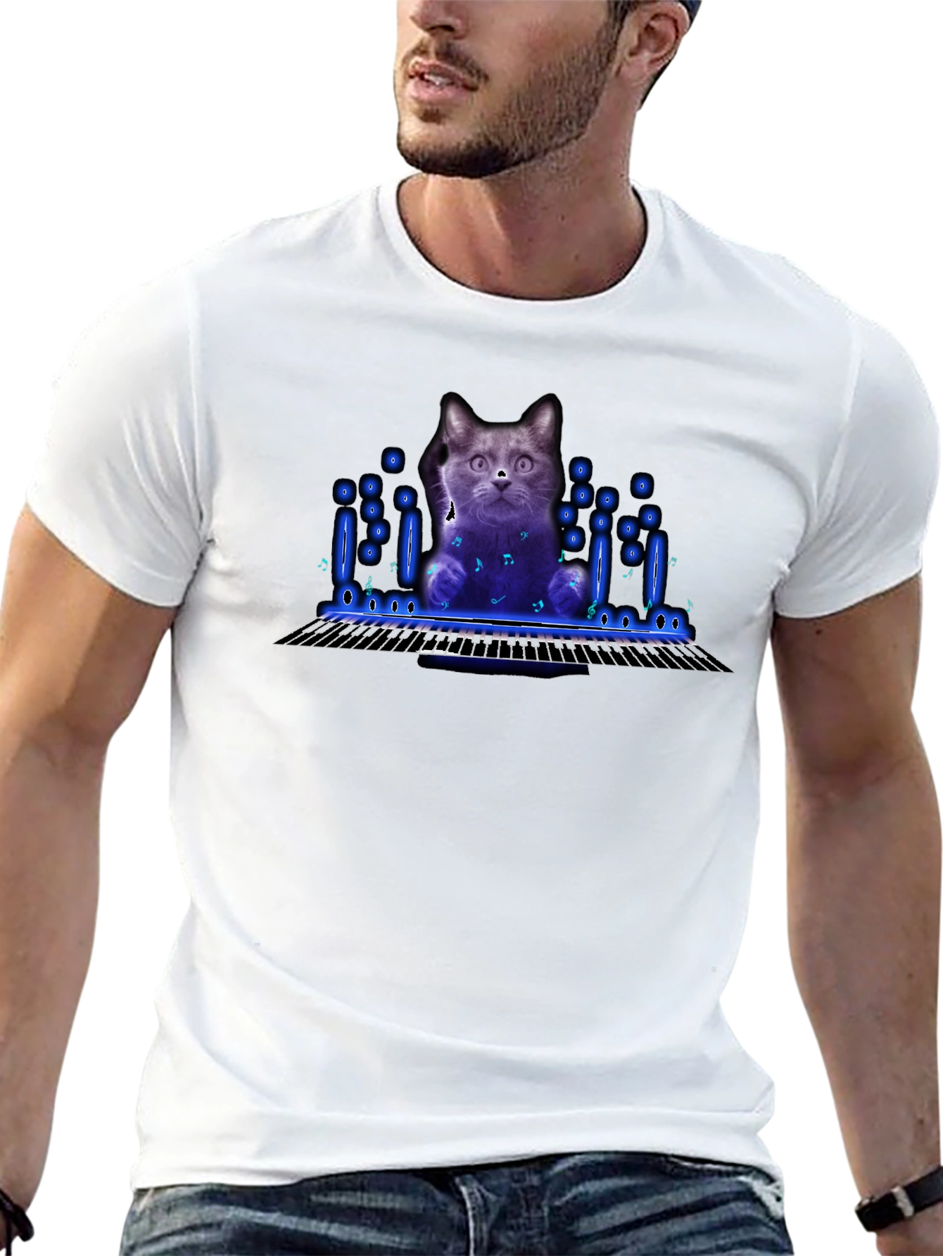 Black Cat Playing Piano Graphic T-Shirt view 13