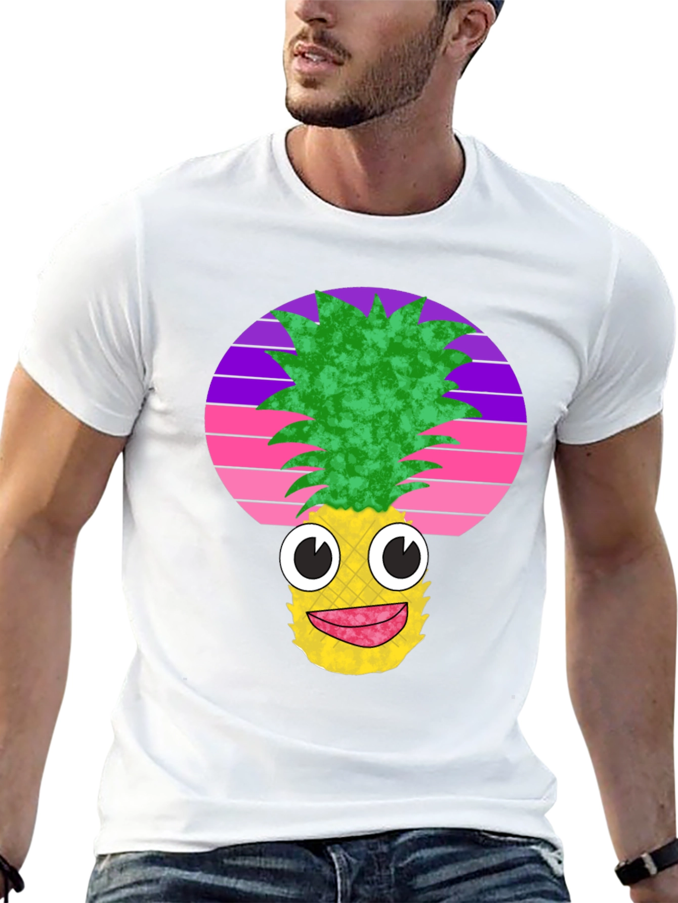 Black Funny Pineapple Face Black T-Shirt view 13