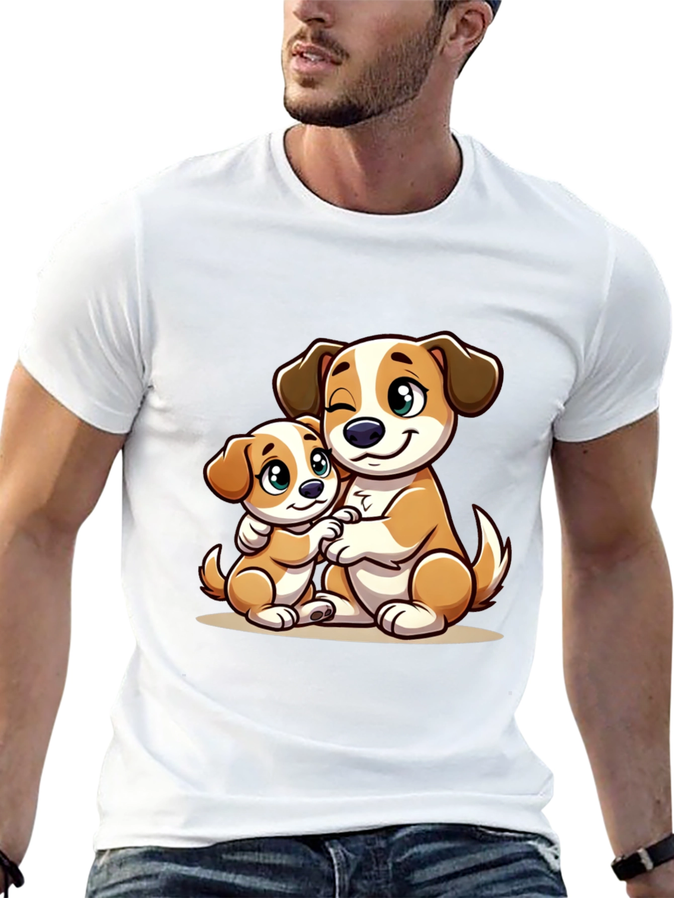 Black Cute Dog Hug T-Shirt - Black view 13