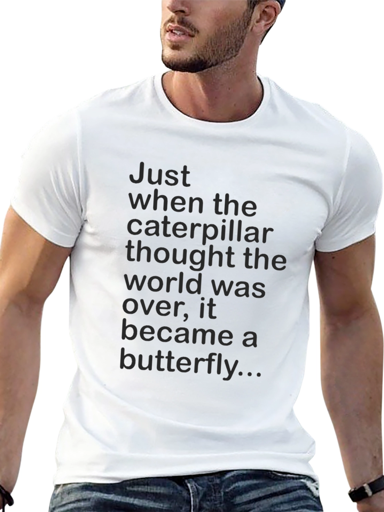 Black Butterfly Caterpillar Inspirational T-Shirt view 13