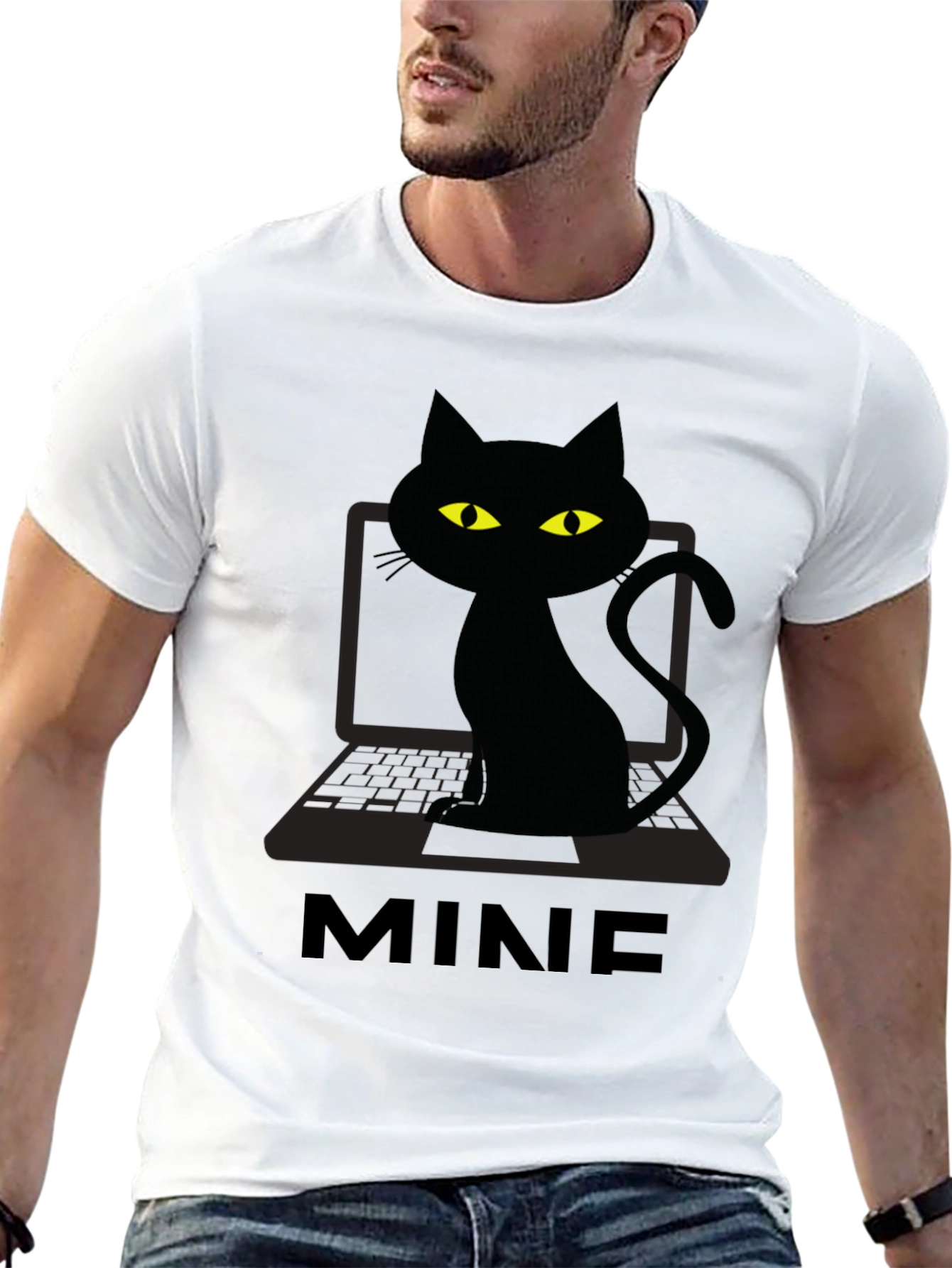 Black MINE Cat Laptop Graphic Tee - Black view 13