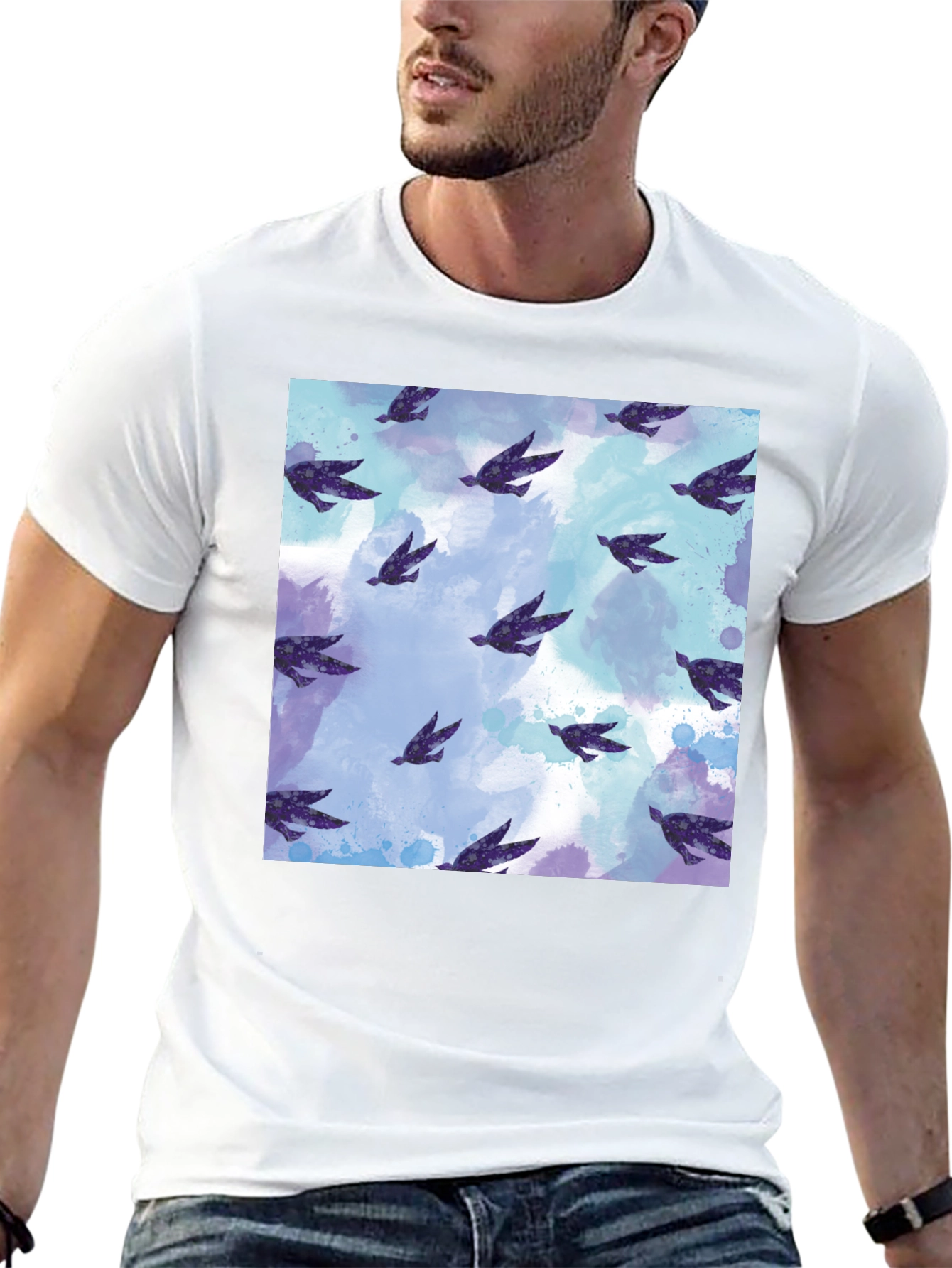 Black Bird Pattern Tee - Soft Cotton Blend Comfort view 13
