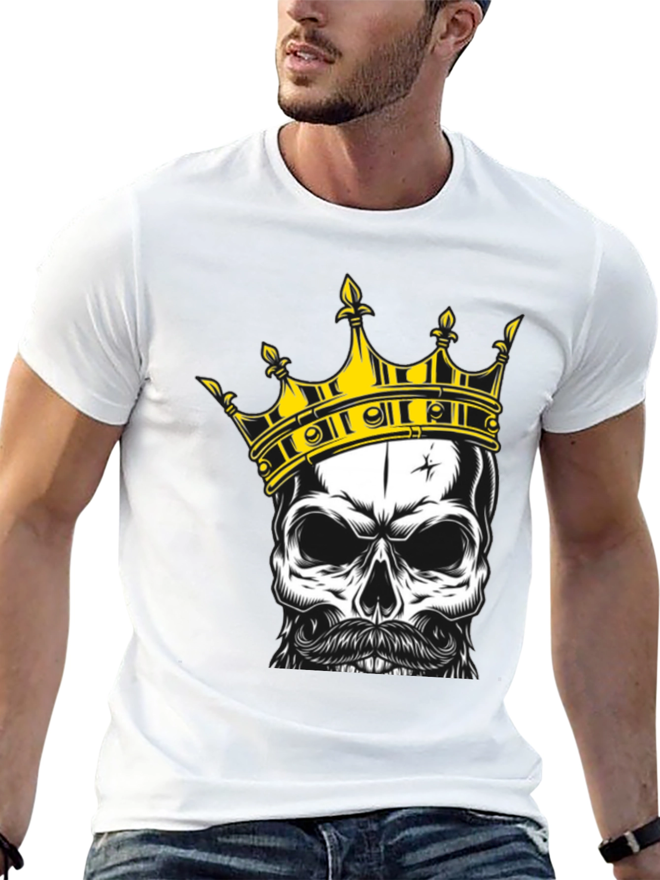 Black Skull King Graphic Tee - Black Cotton T-Shirt view 13