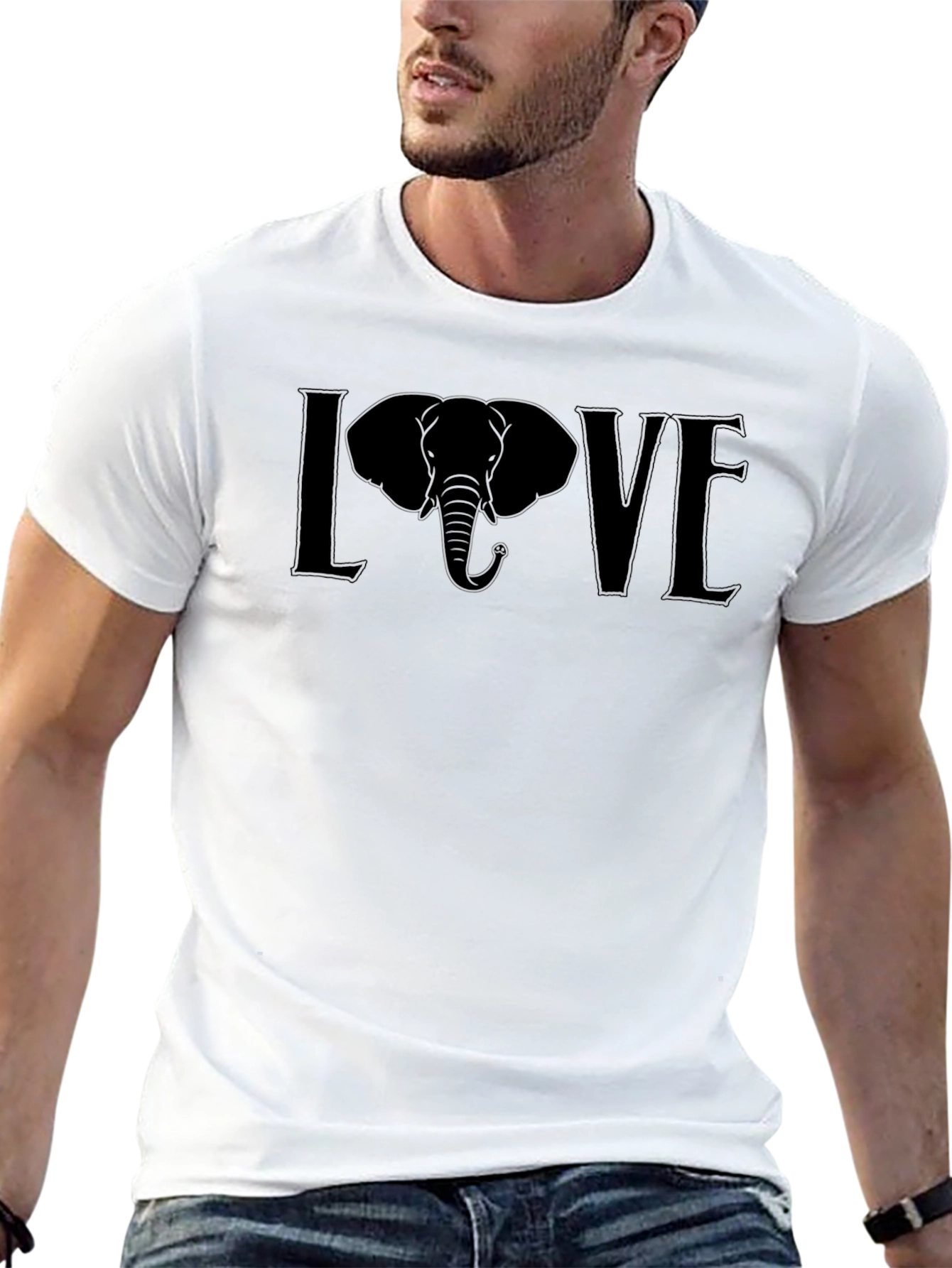 Black Elephant LOVE Graphic Tee - Unisex Black T-Shirt view 13