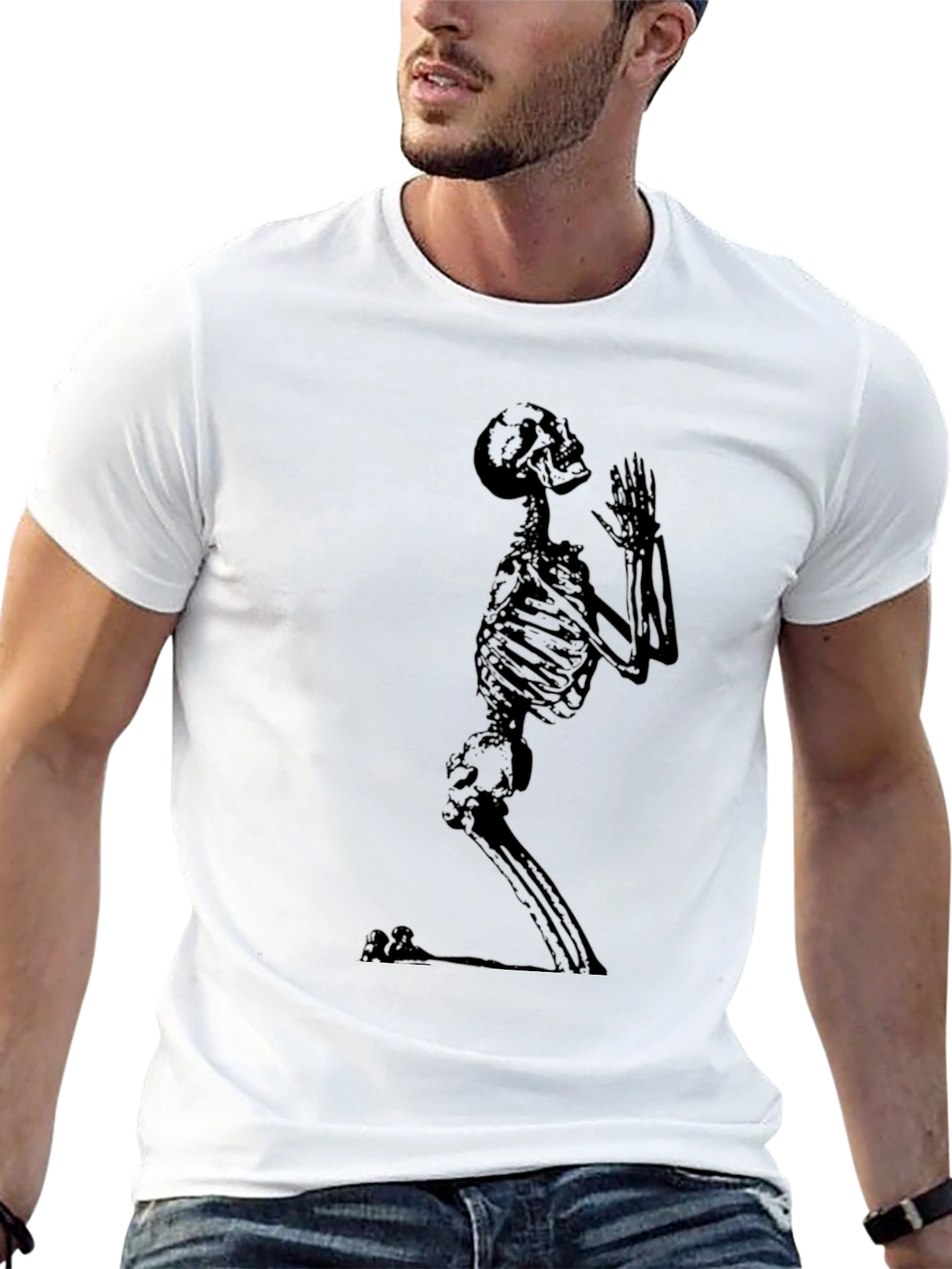 Black Praying Skeleton Graphic Tee - Black view 13