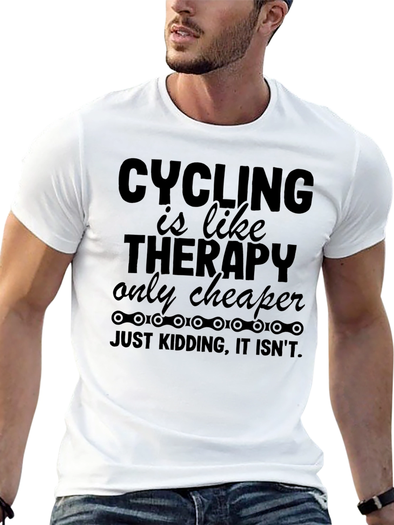 Black Cycling Therapy Funny T-Shirt - Black view 13