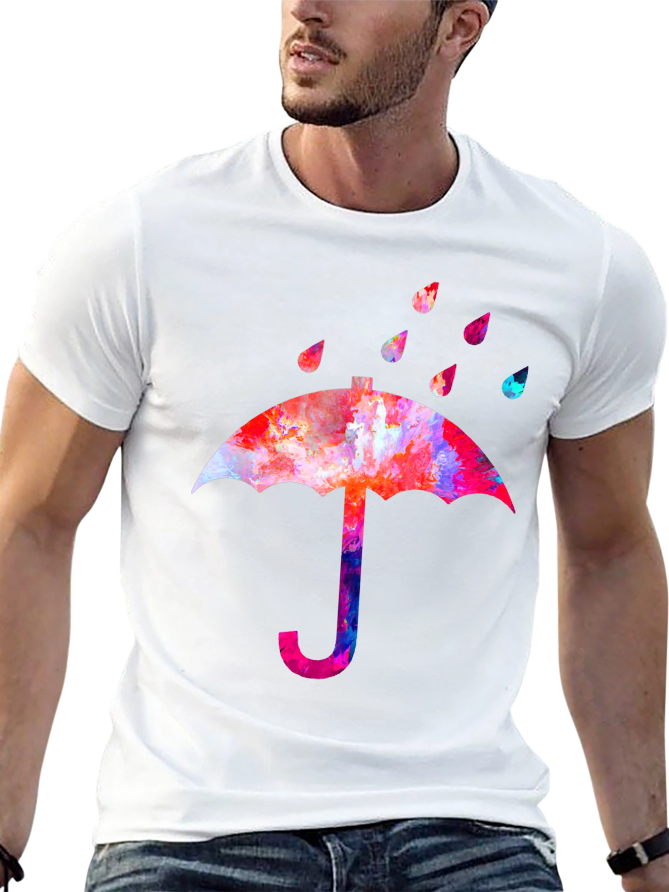 Black Colorful Umbrella Graphic T-Shirt view 13